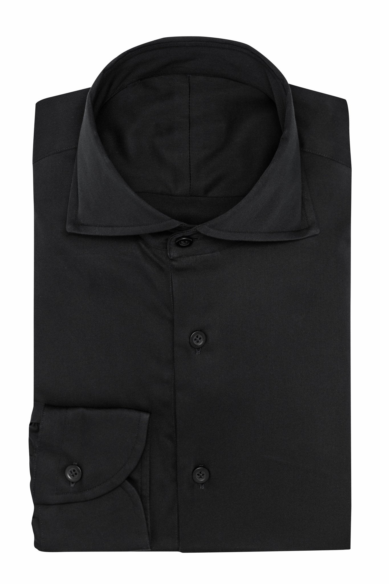 Custom Shirt - black cotton sateen - cordes - sons.com