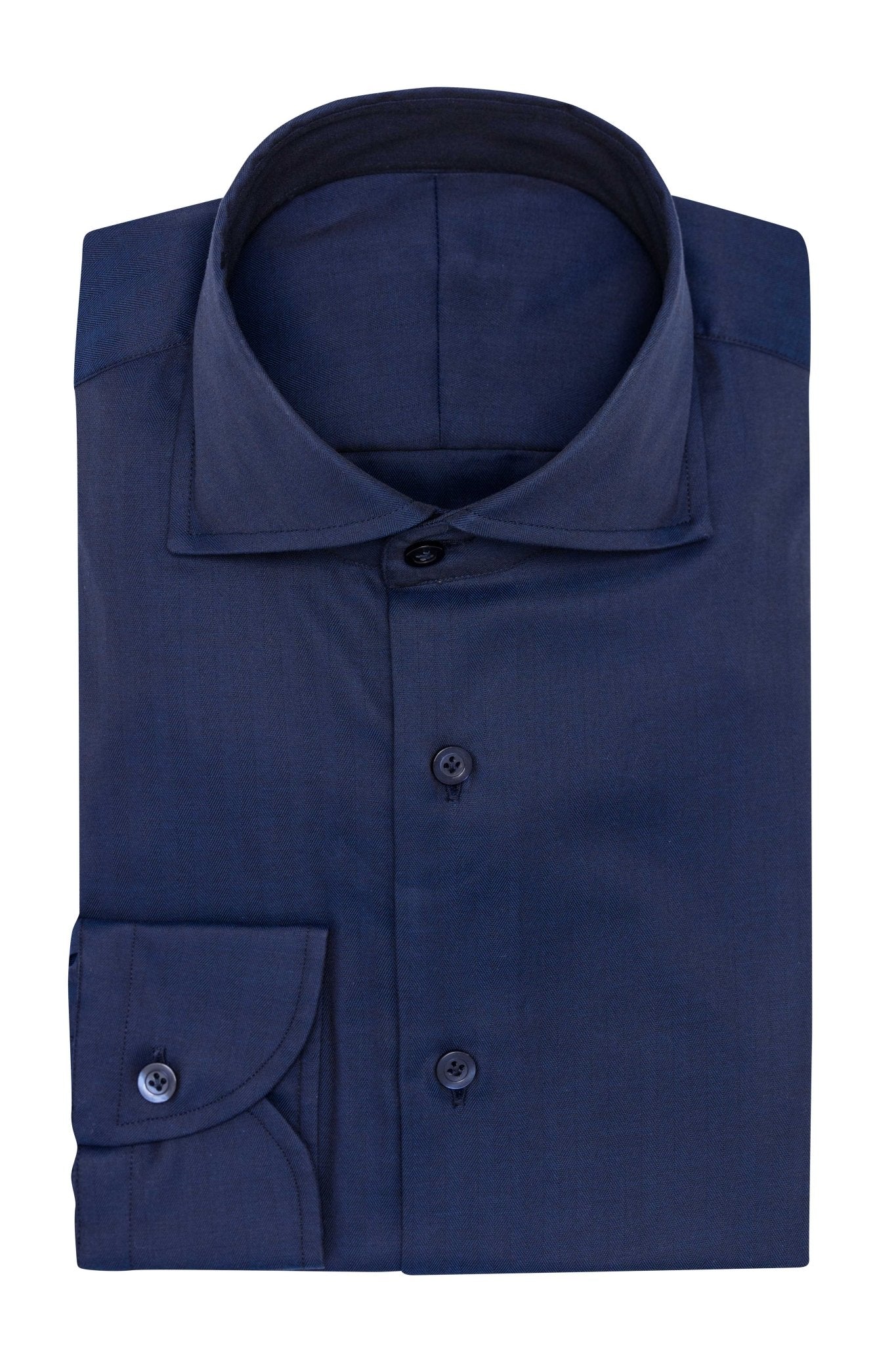 Custom Shirt - navy blue cotton herringbone - cordes - sons.com