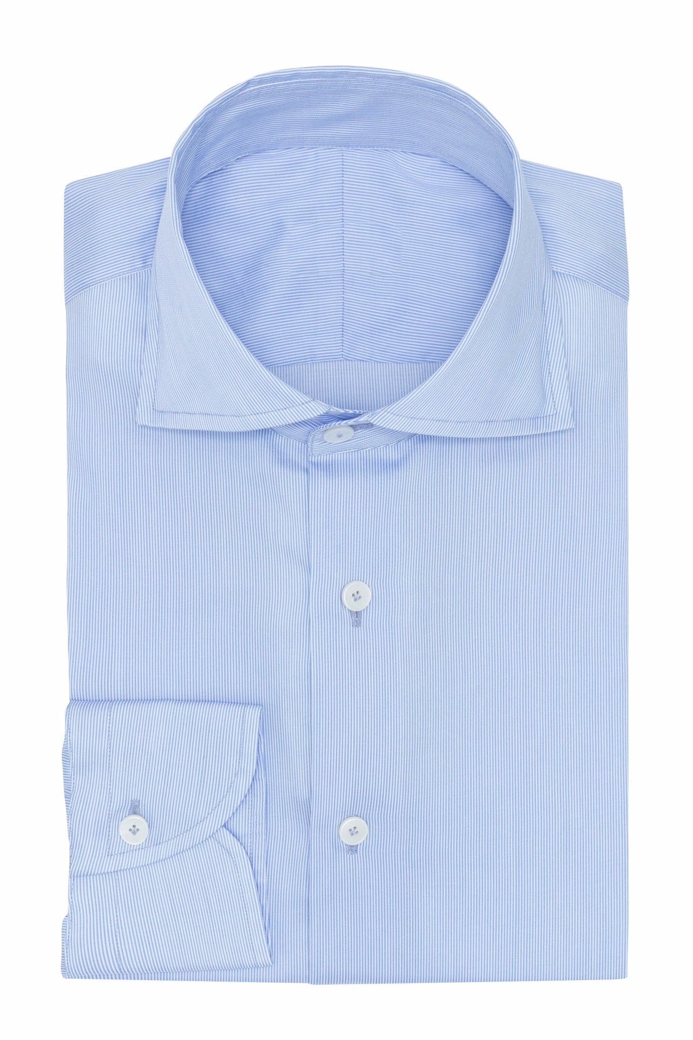Copy of Custom Shirt - white cotton with l.blue hairline stripe - cordes - sons.com