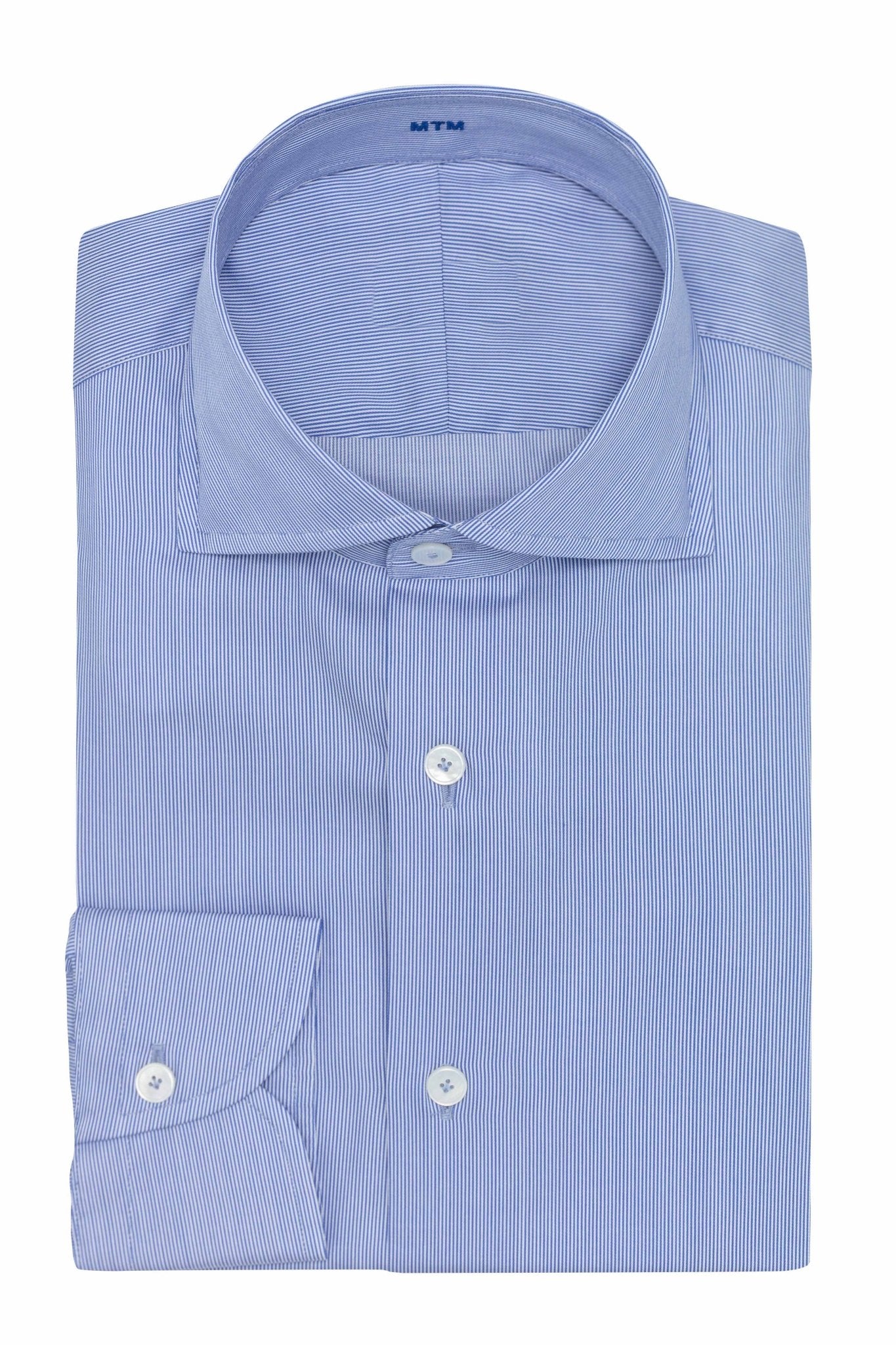 Custom Shirt - white cotton with blue hairline stripe - cordes - sons.com