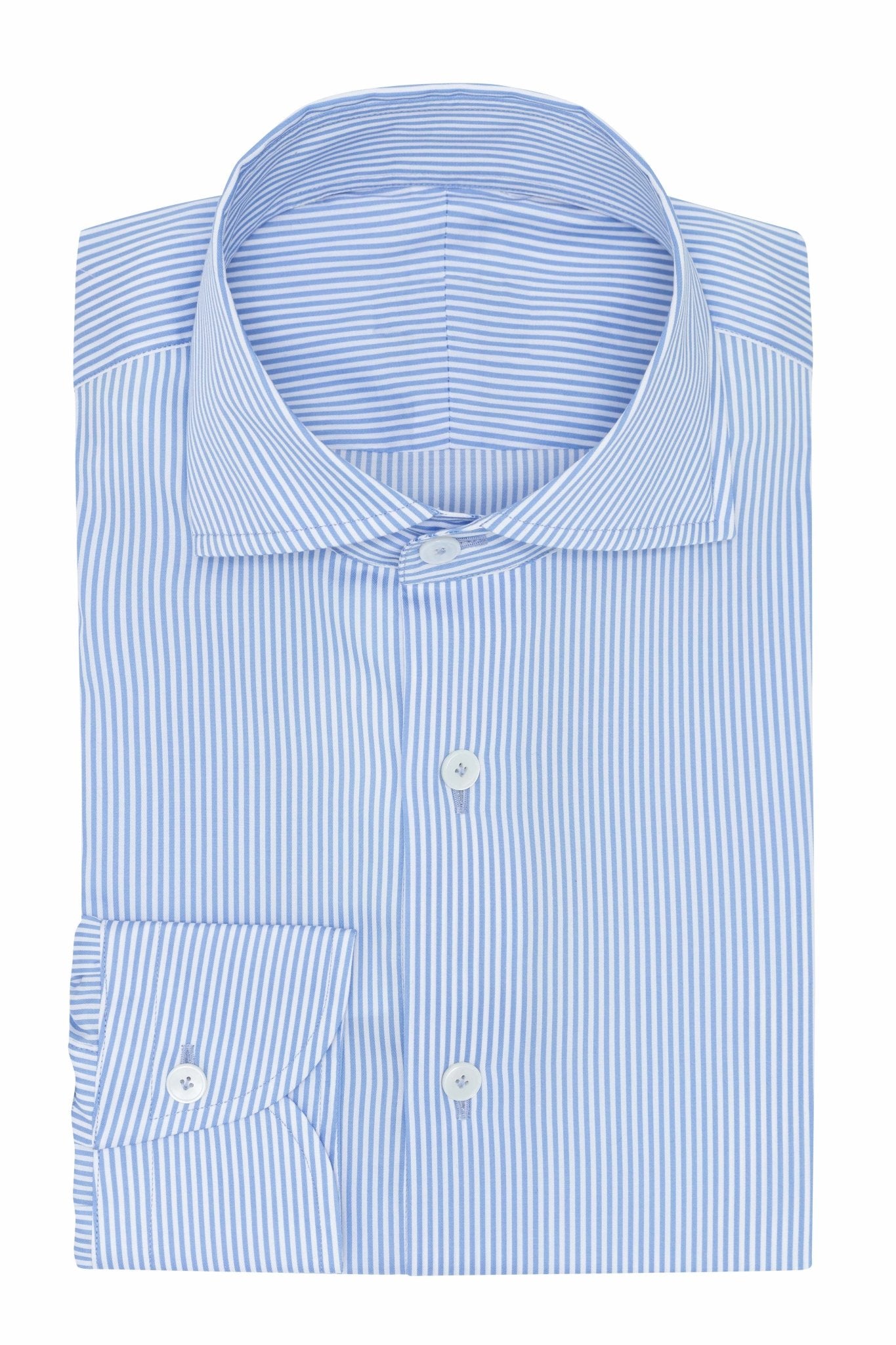 Custom Shirt - white cotton with l.blue stripe - cordes - sons.com