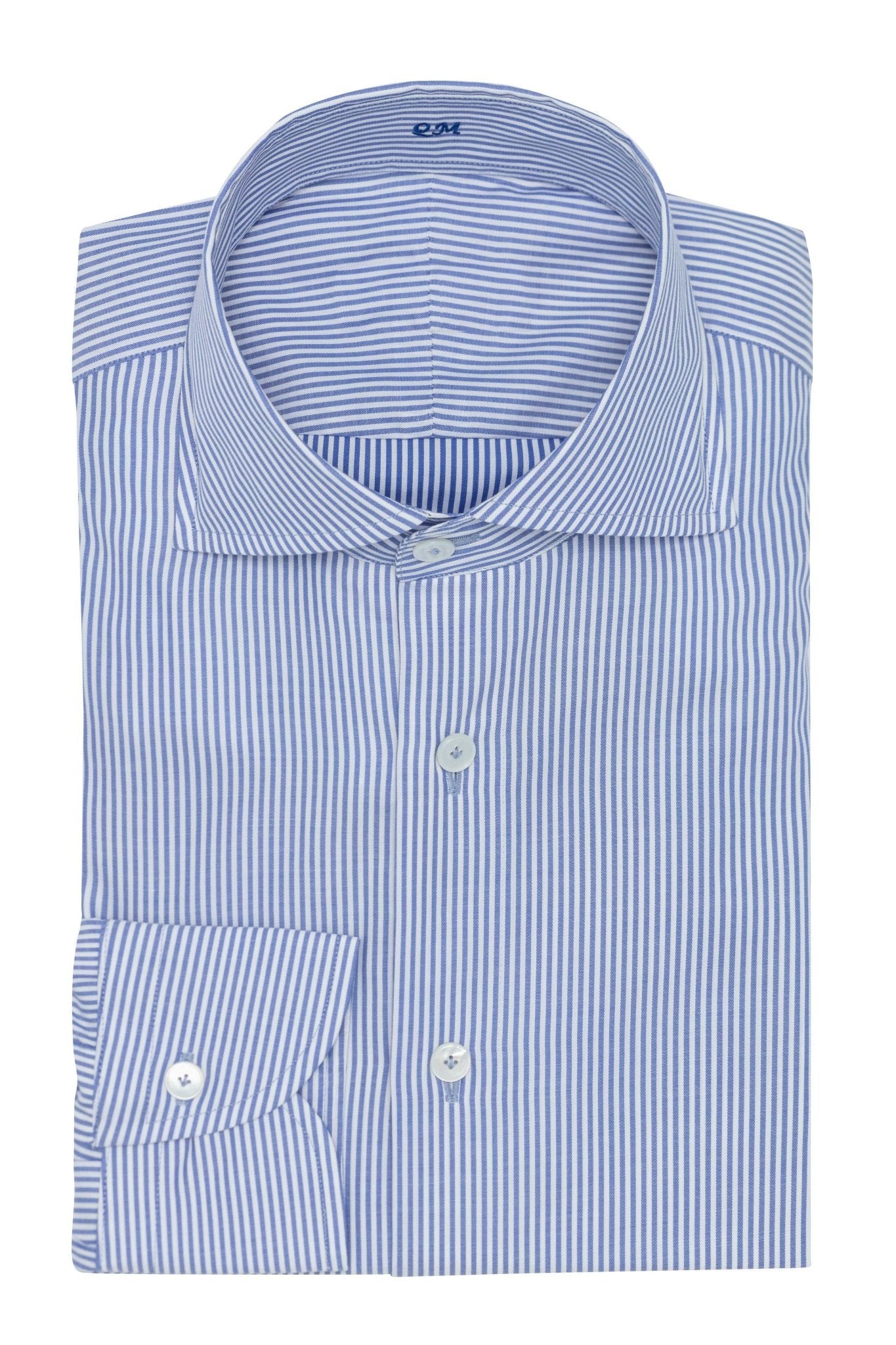Custom Shirt - white cotton twill with blue stripe - cordes - sons.com