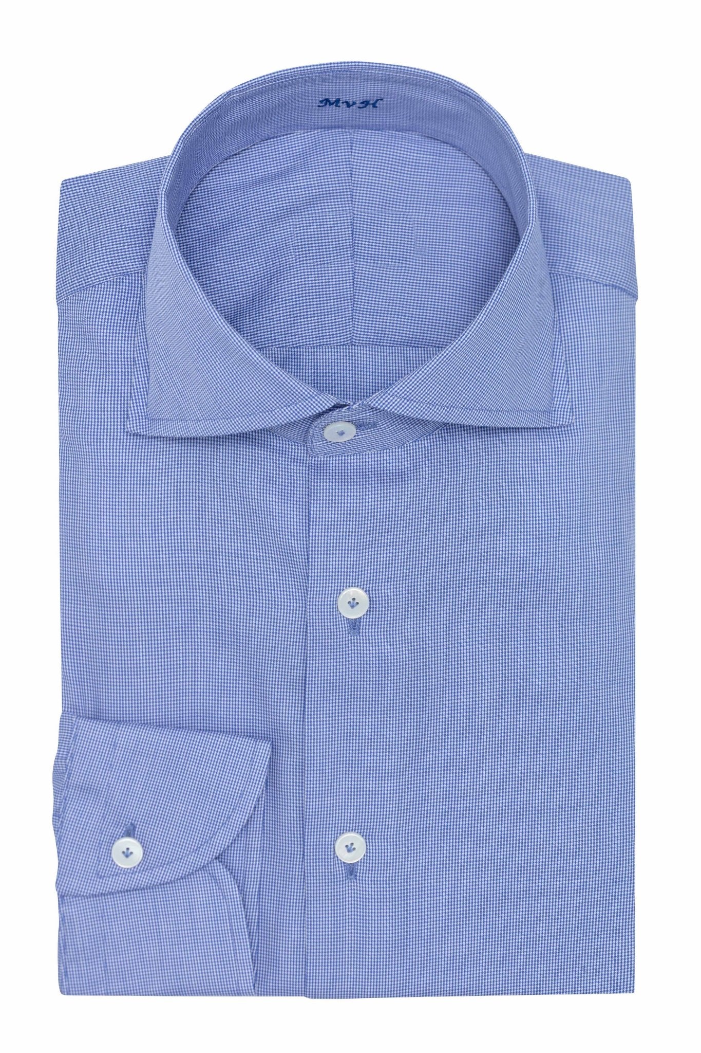 Custom Shirt - white - blue cotton micro - houndstooth - cordes - sons.com