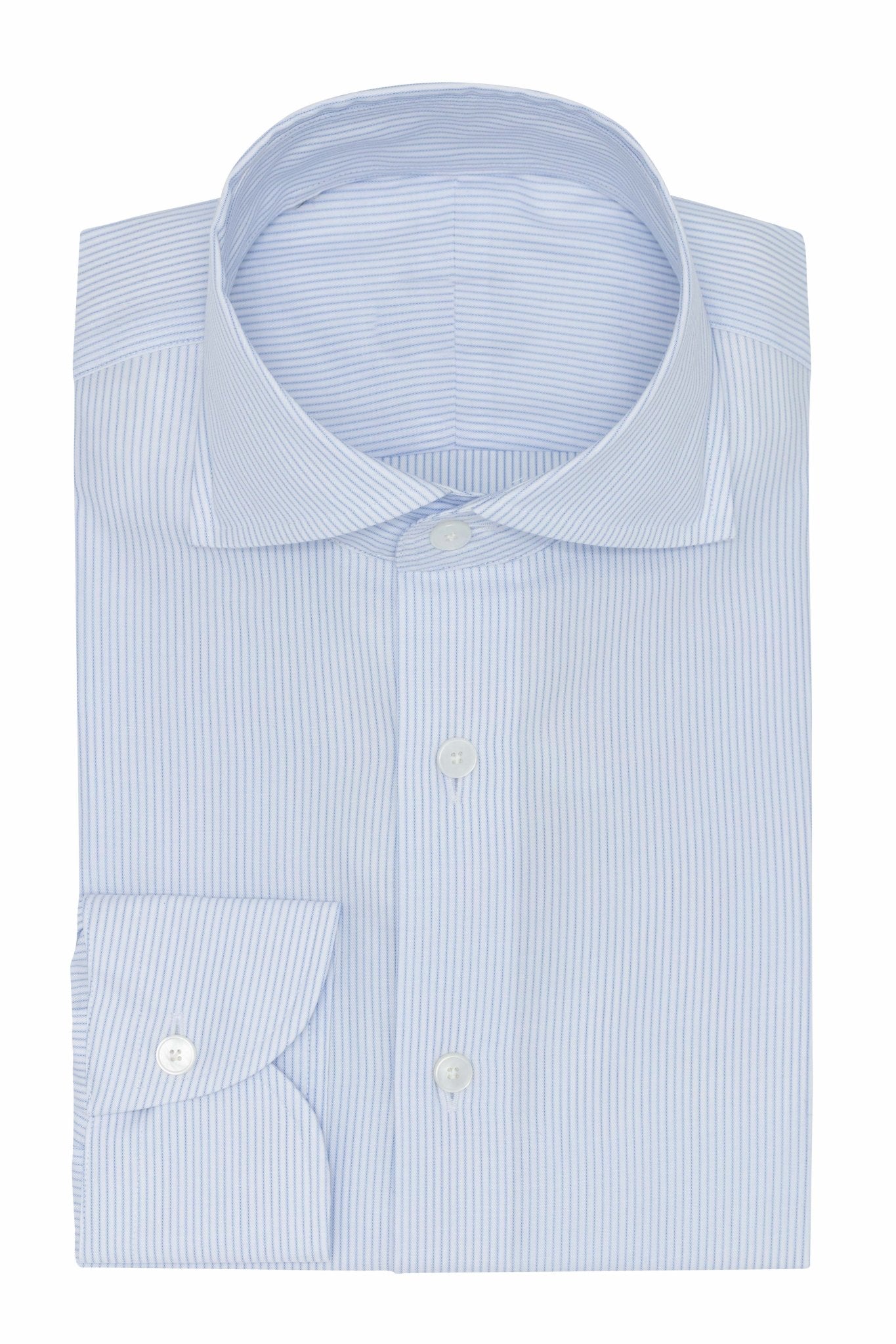 Custom Shirt - white cotton with l.blue stripe - cordes - sons.com