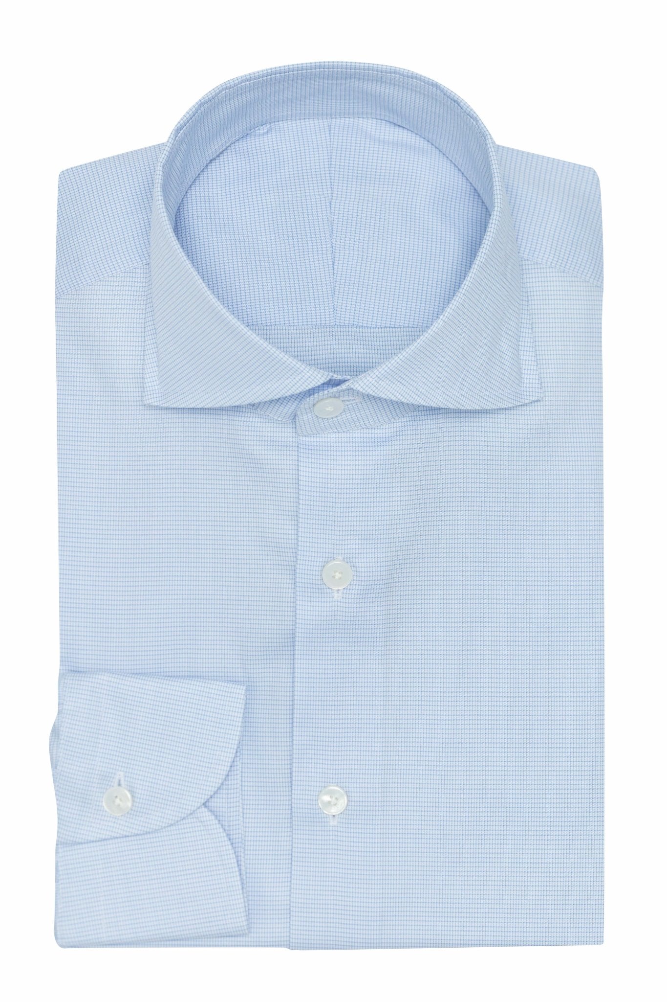 Custom Shirt - white cotton with l.blue micro - check - cordes - sons.com
