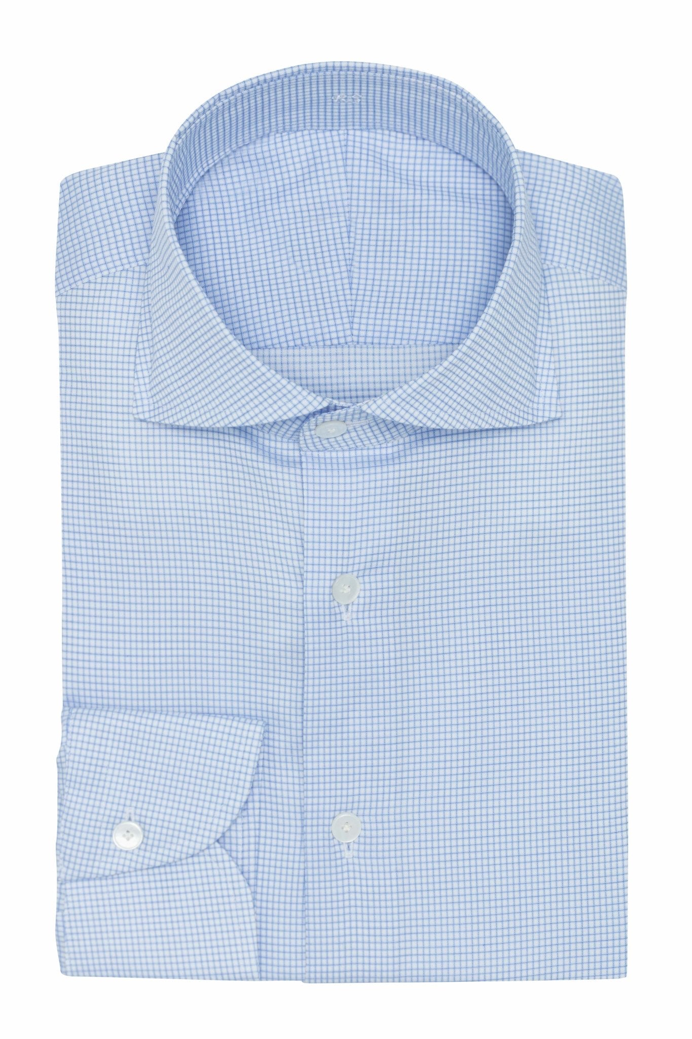 Copy of Custom Shirt - white cotton dobby with l.blue check - cordes - sons.com