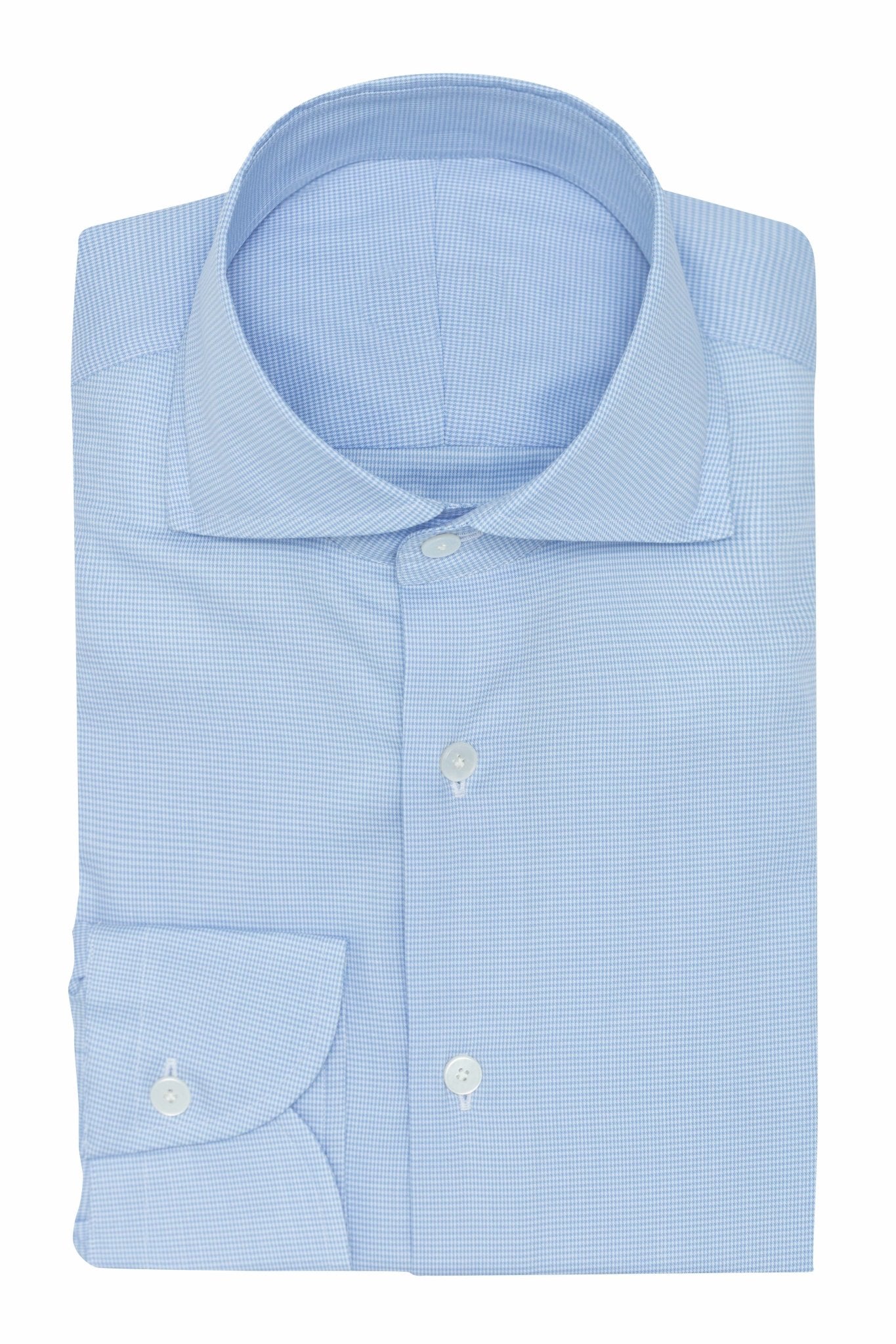 Custom Shirt - white - l.blue cotton micro - houndstooth - cordes - sons.com