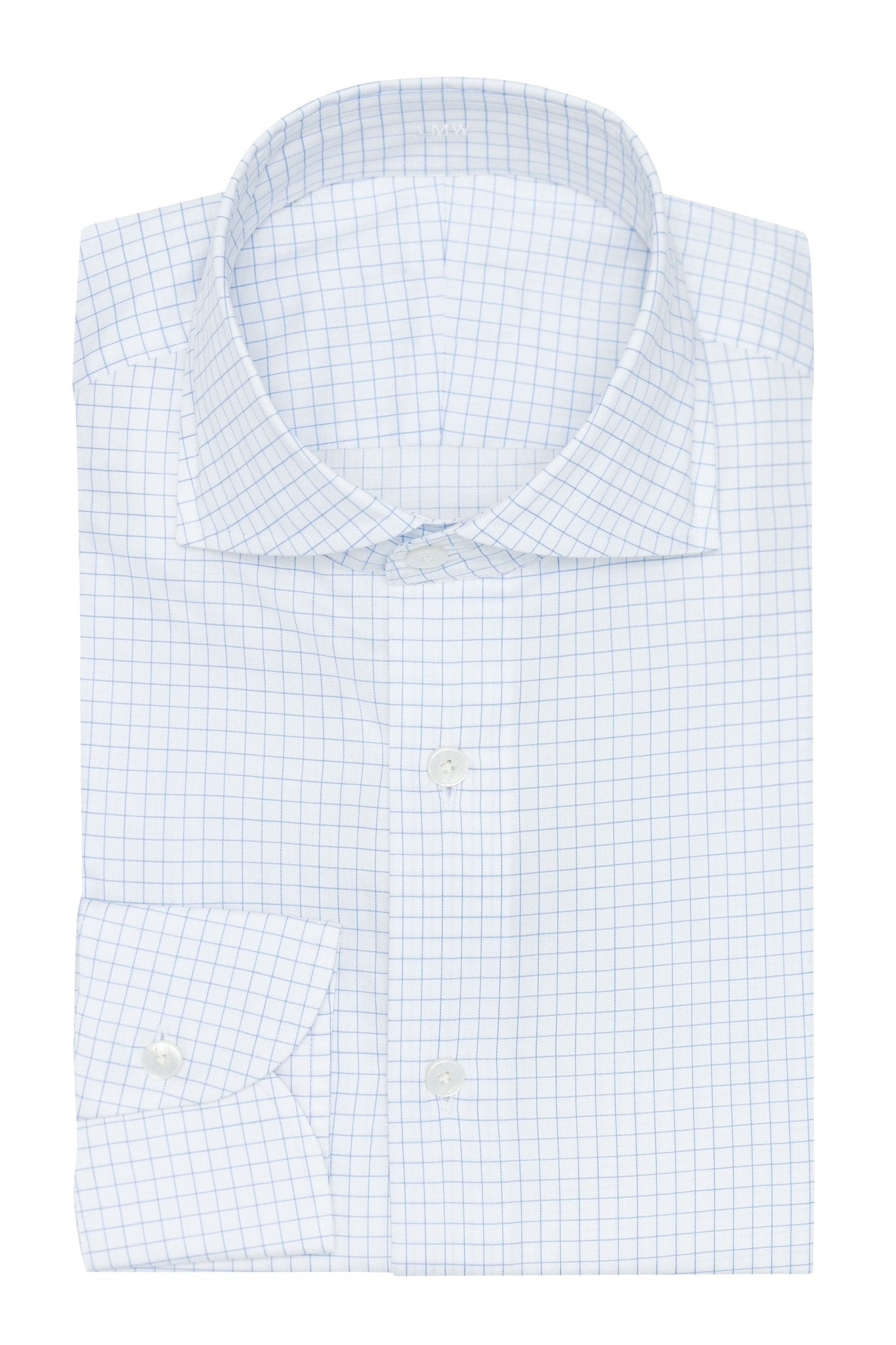 Custom Shirt - white cotton with blue check - cordes - sons.com