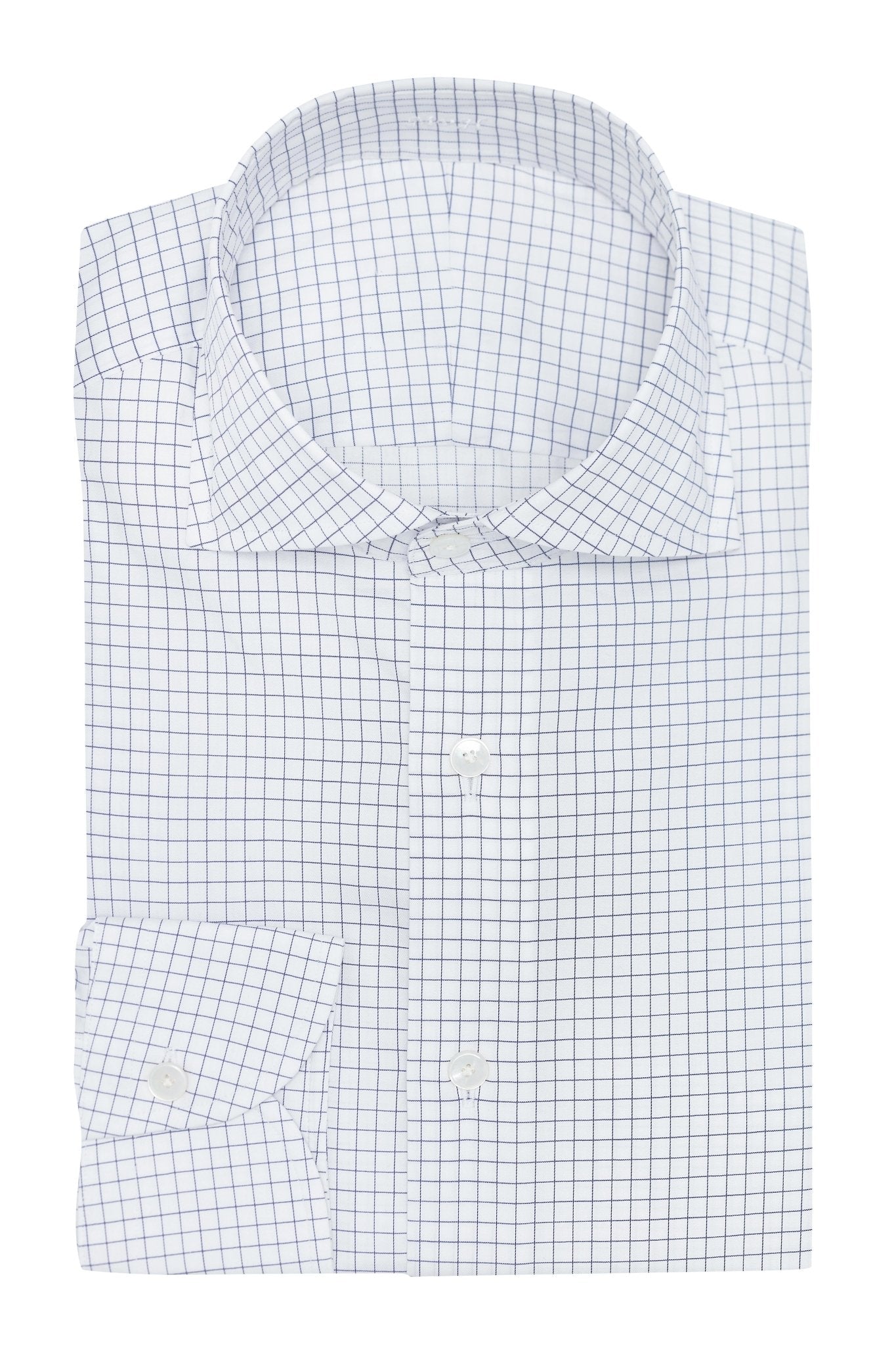 Custom Shirt - white cotton with navy blue check - cordes - sons.com