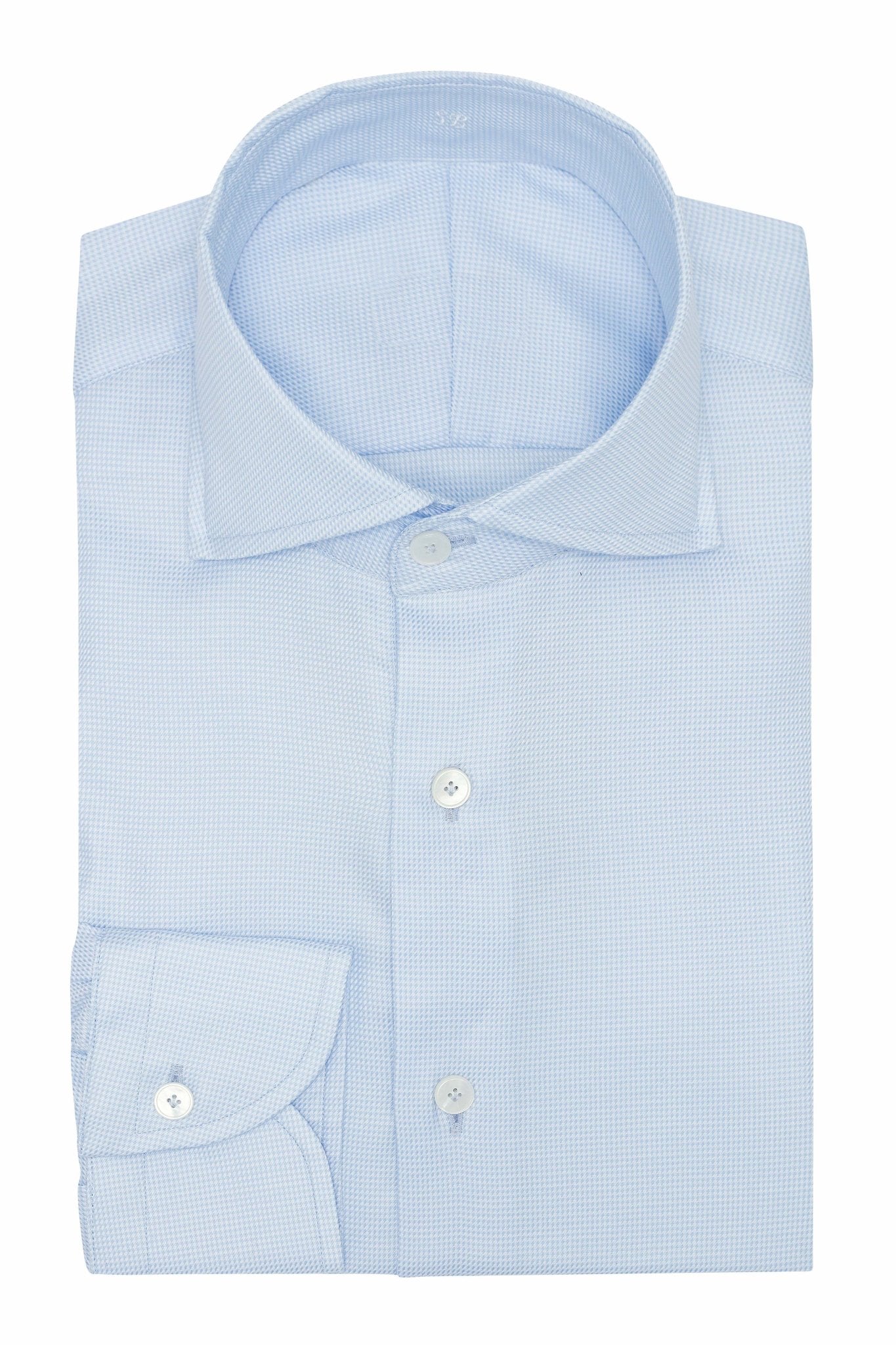 Custom Shirt - white cotton with l.blue micro - design - cordes - sons.com