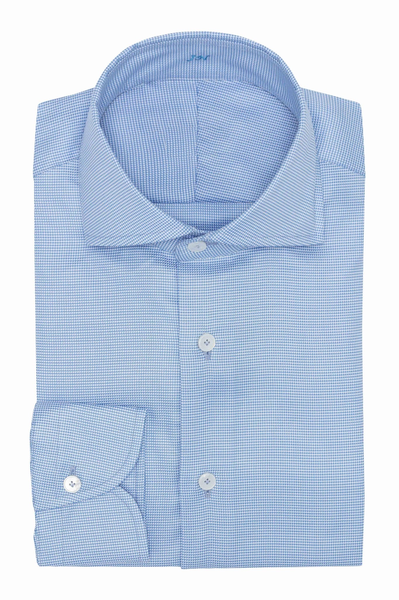 Custom Shirt - white cotton with blue micro - design - cordes - sons.com