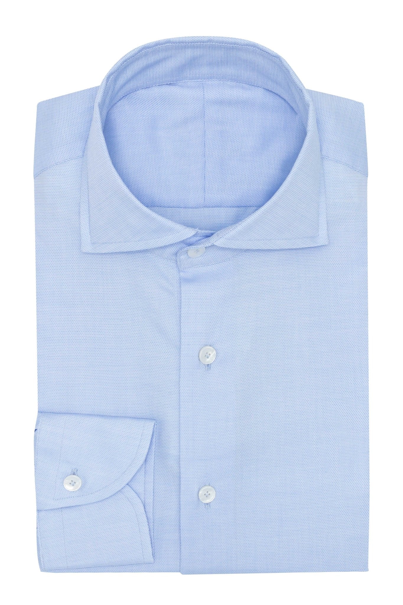 Custom Shiirt - teal blue cotton dobby with micro - design - cordes - sons.com