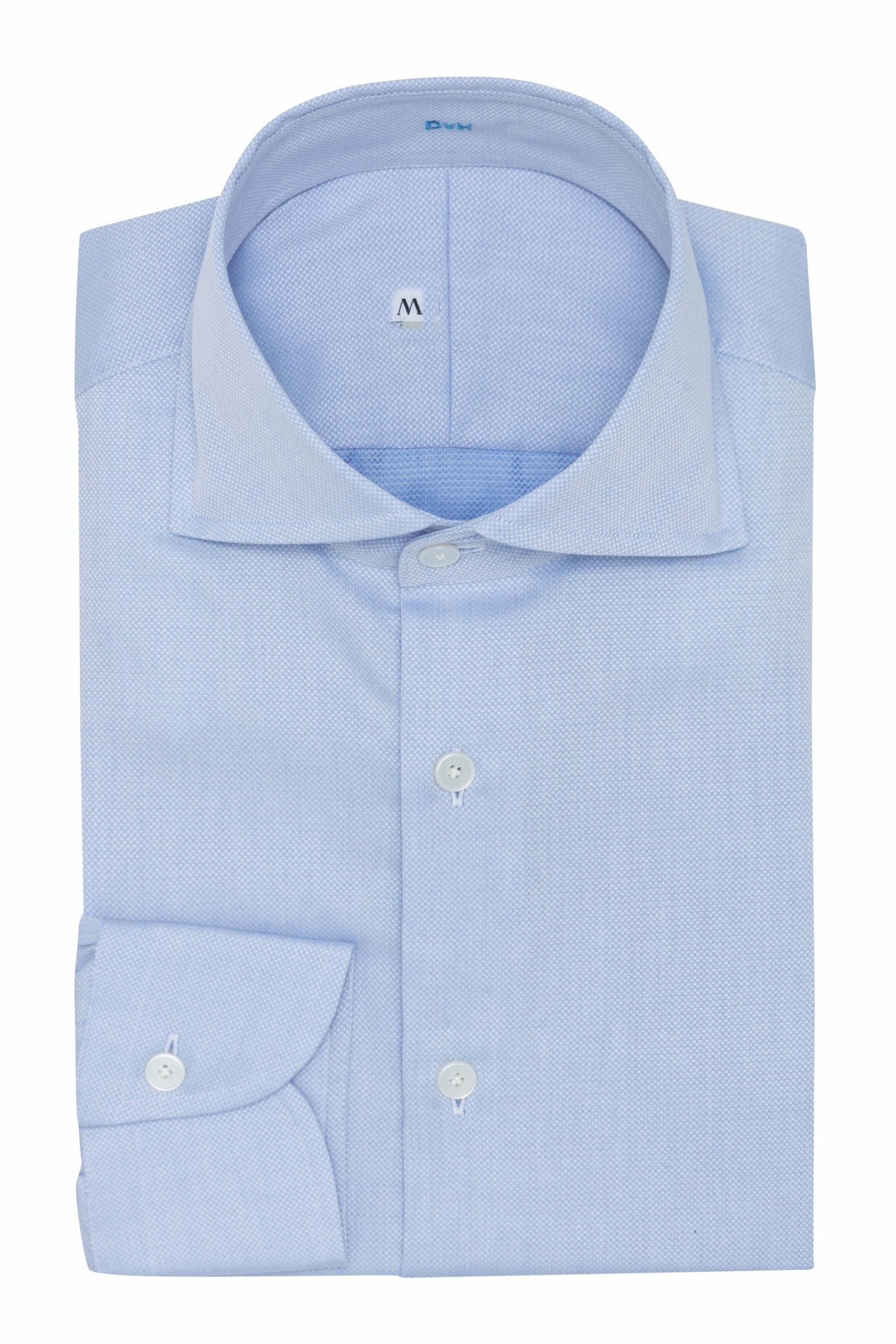 Custom Shirt - 1 l.blue cotton dobby with checkerboard micro - design - cordes - sons.com
