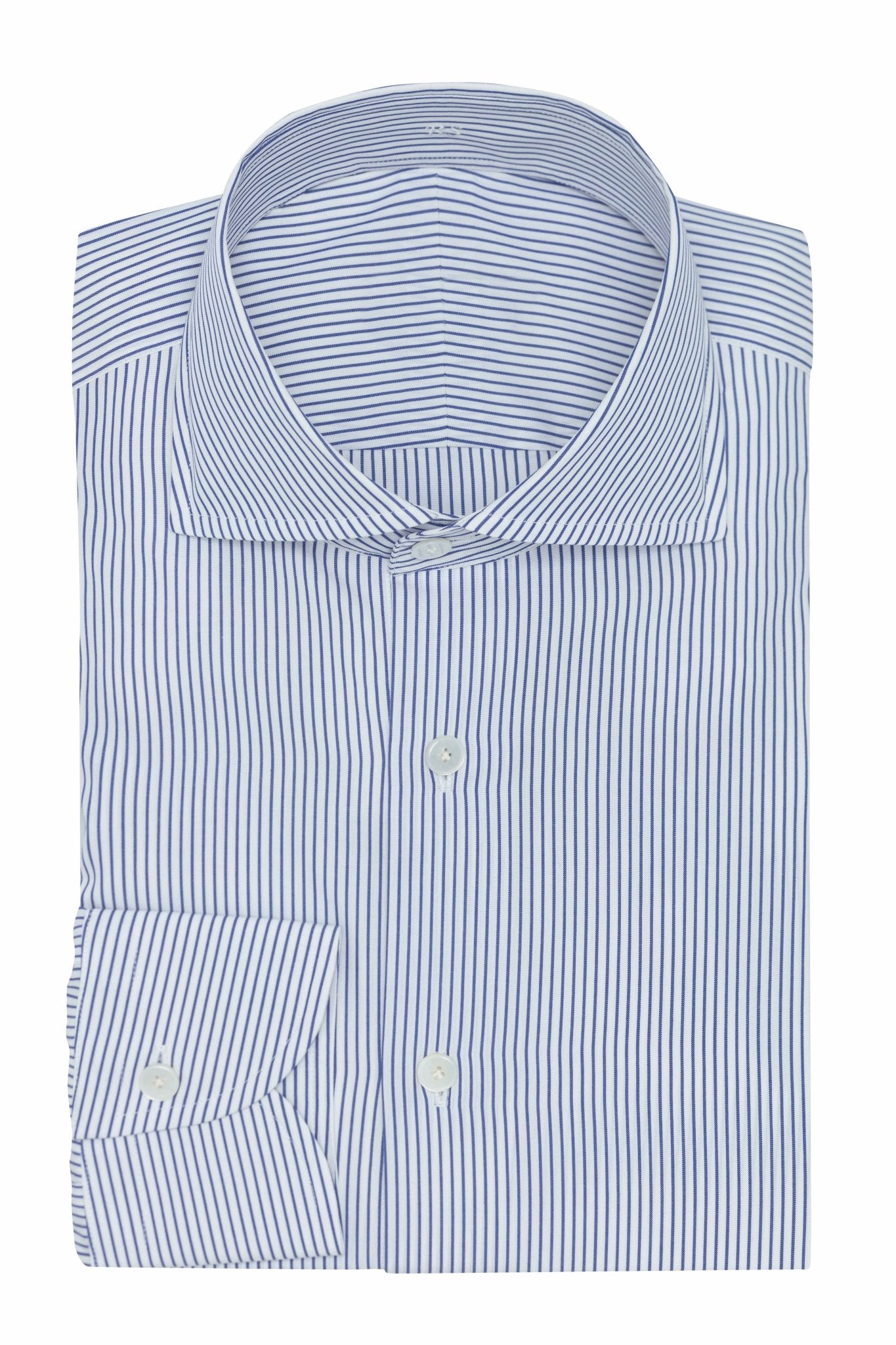 Custom Shirt - white cotton poplin with l.blue stripe - cordes - sons.com