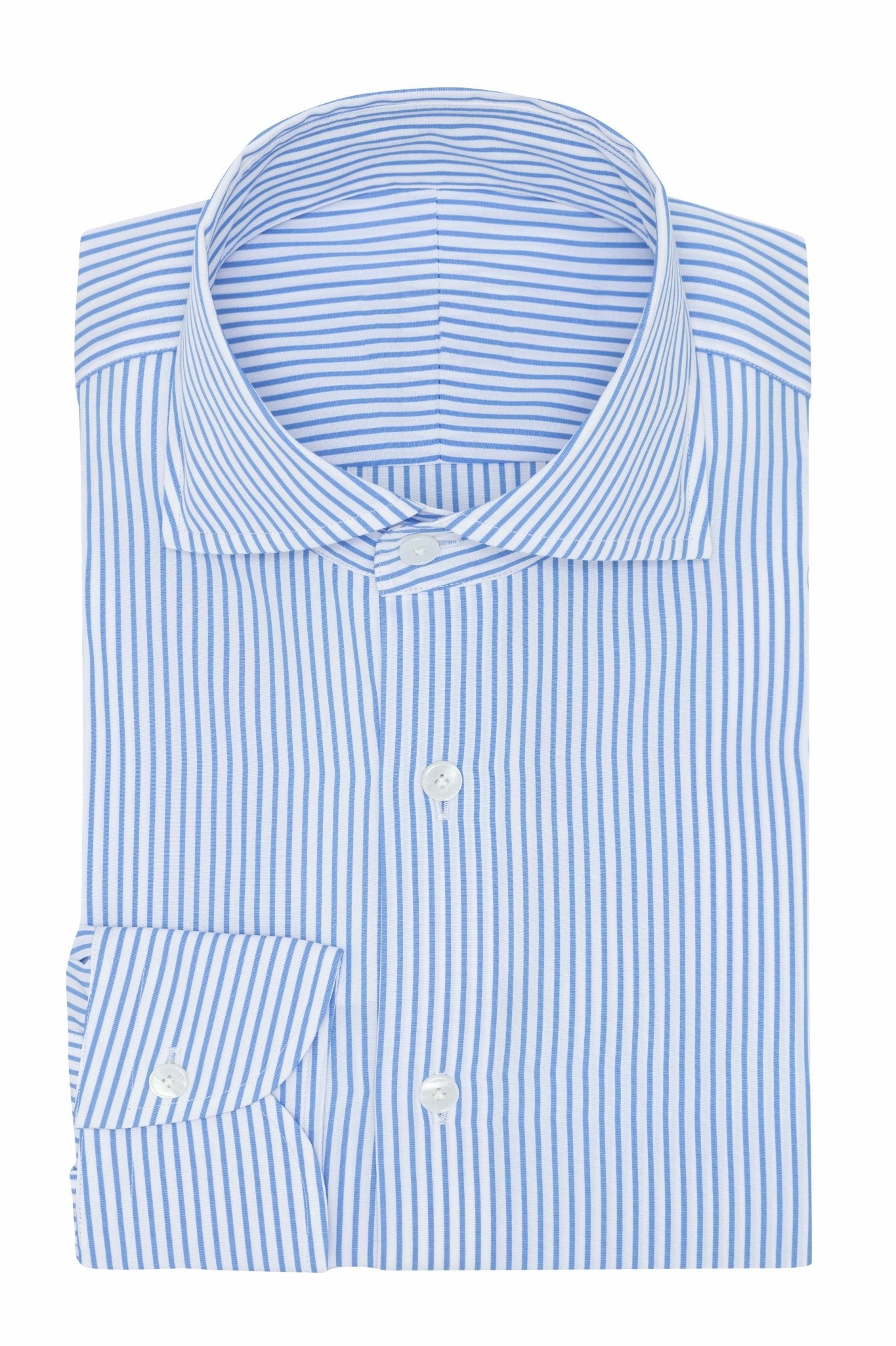 Custom Shirt - white cotton poplin with l.blue stripe - cordes - sons.com