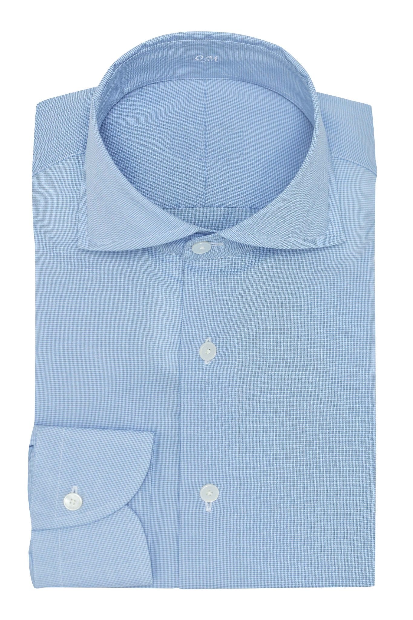 Custom Shirt - 1 l.blue cotton poplin micro - houndstooth - cordes - sons.com