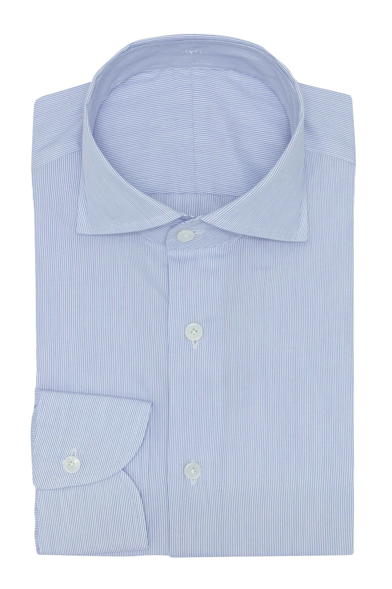Custom Shirt - white cotton poplin with blue pencil stripe - cordes - sons.com