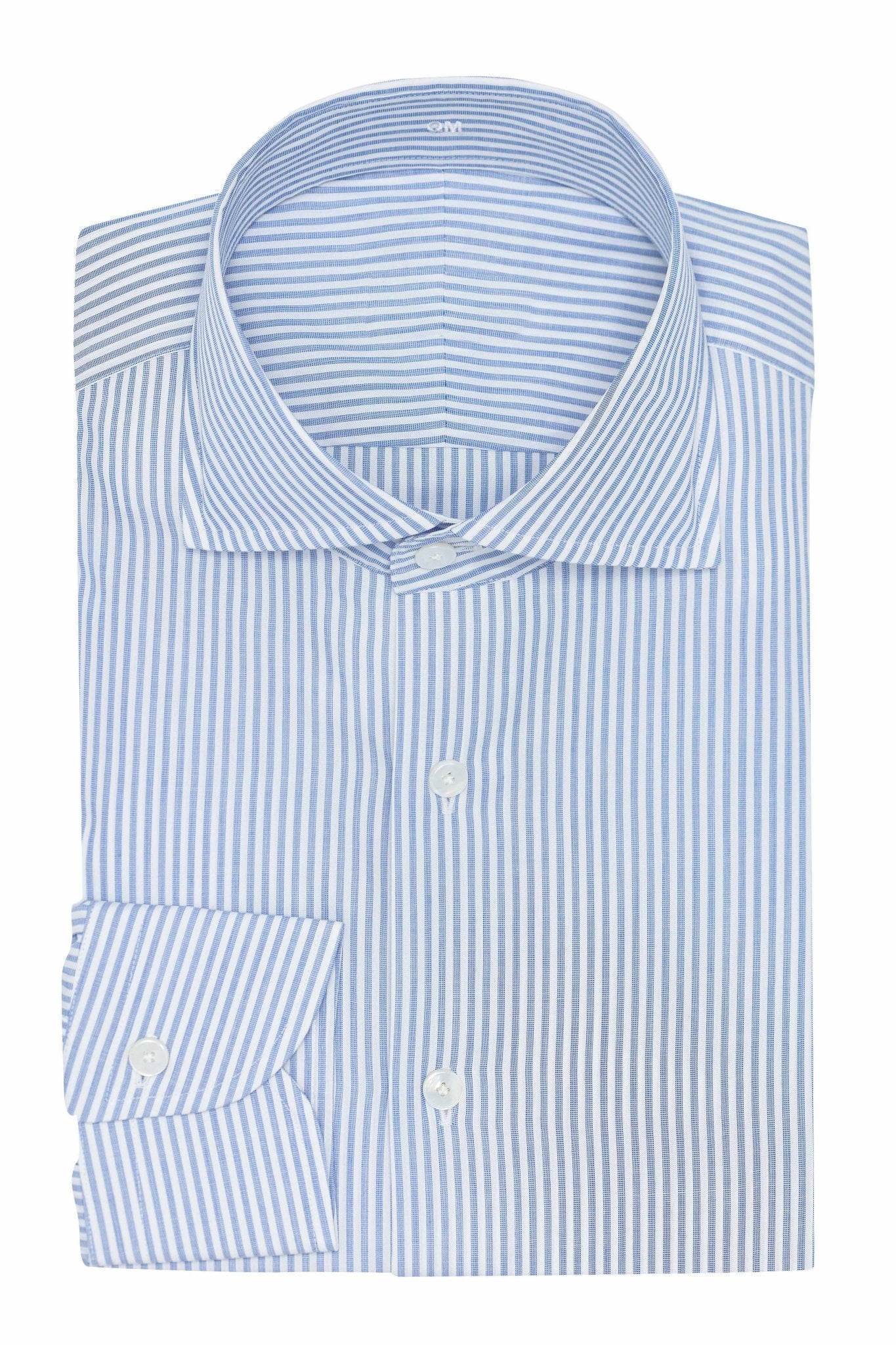 Custom Shirt - white cotton poplin with blue - grey candy stripe - cordes - sons.com