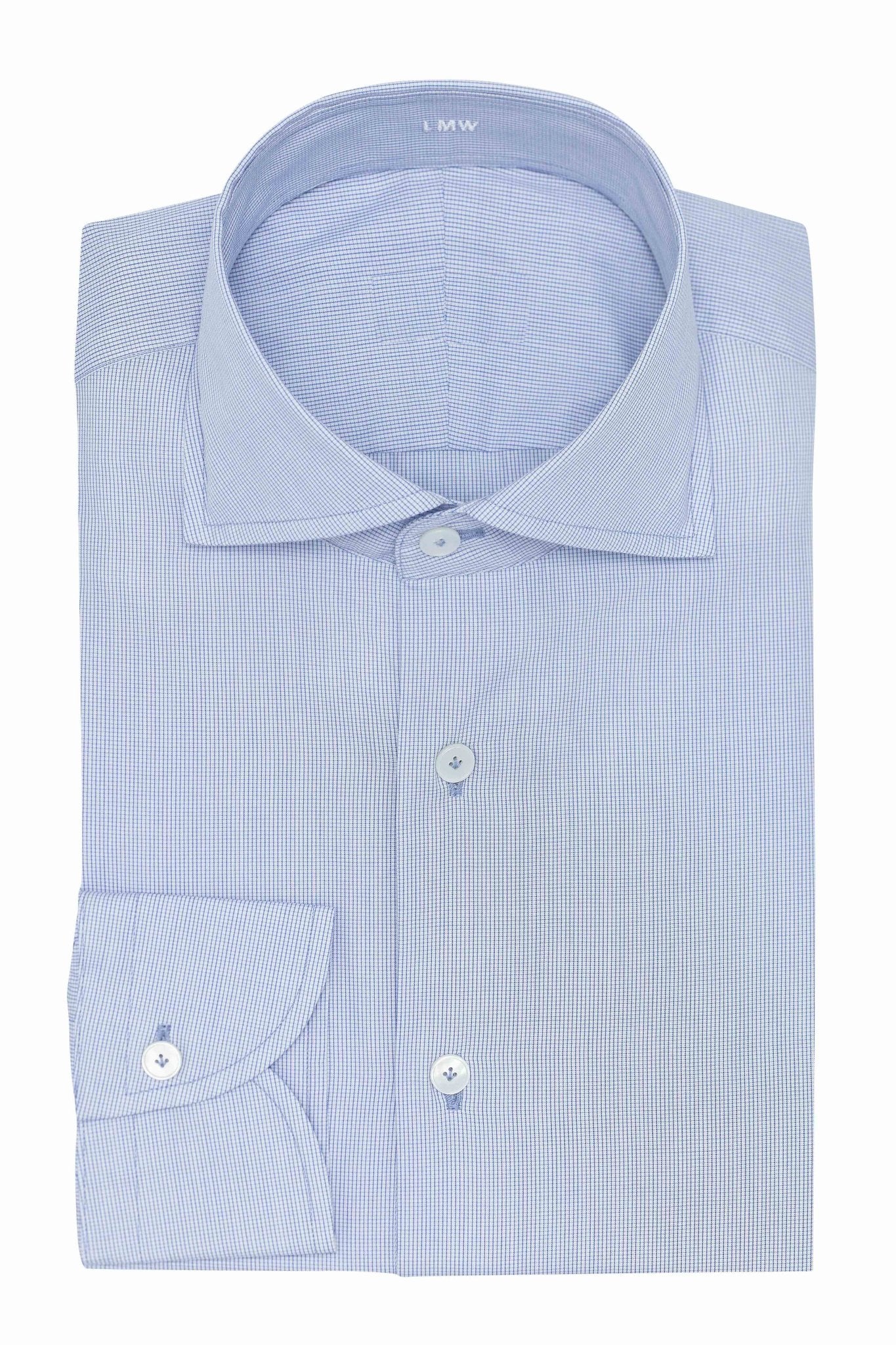 Custom Shirt - white cotton poplin with blue micro - check - cordes - sons.com