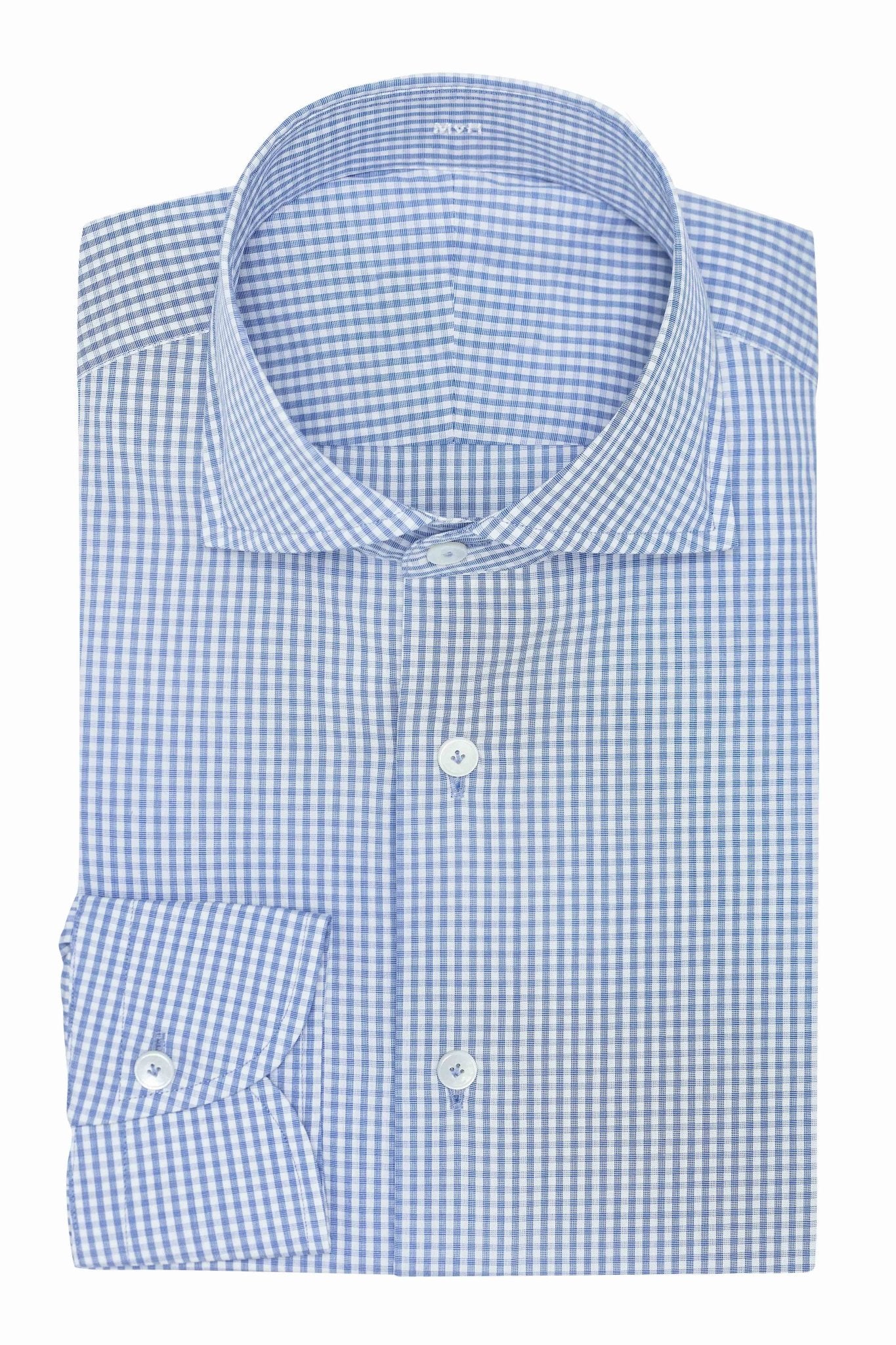 Custom Shirt - white cotton poplin with blue - grey check - cordes - sons.com