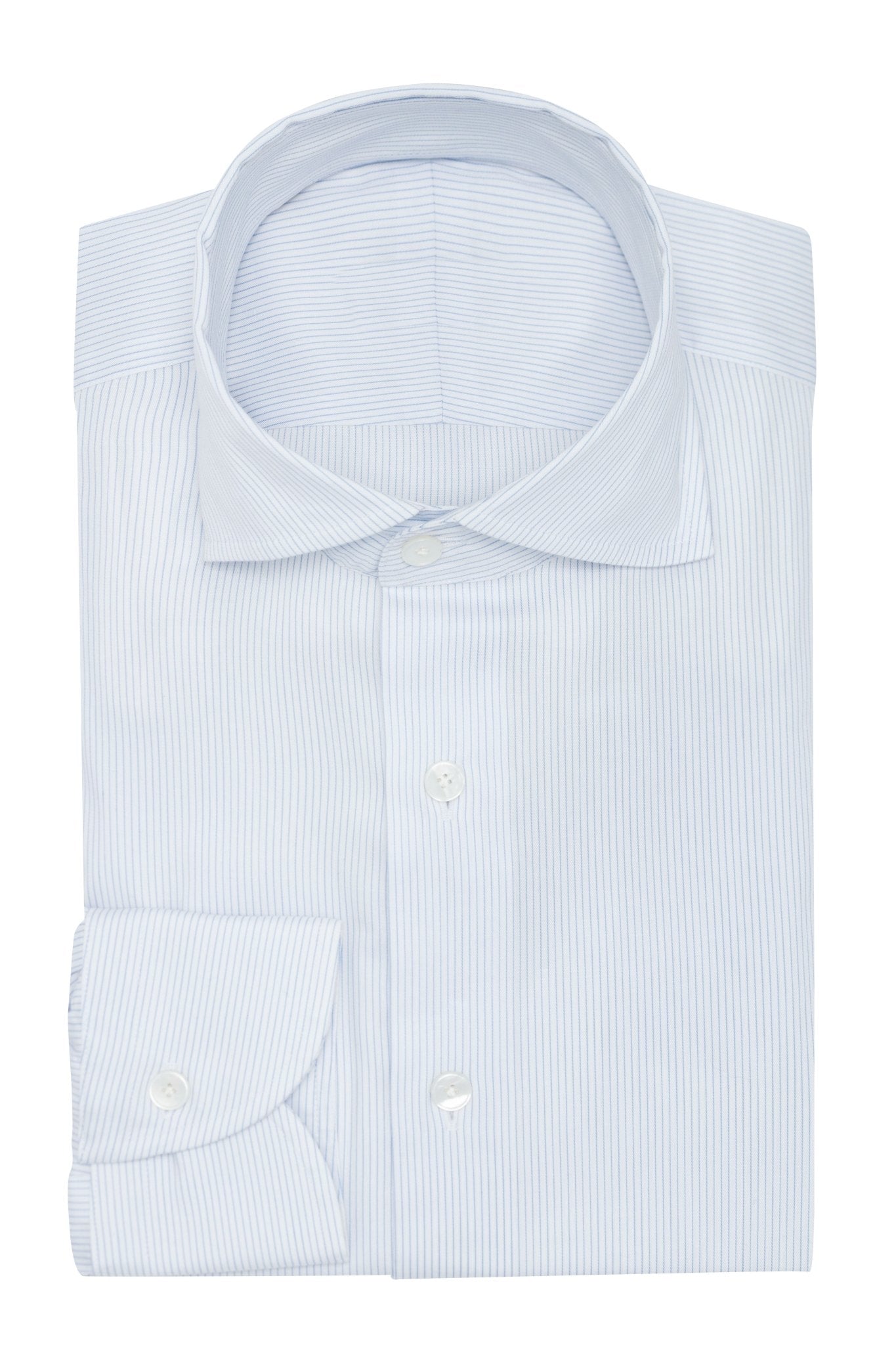 Custom Shirt - white cotton - lyocell blend with l.blue stripe - cordes - sons.com