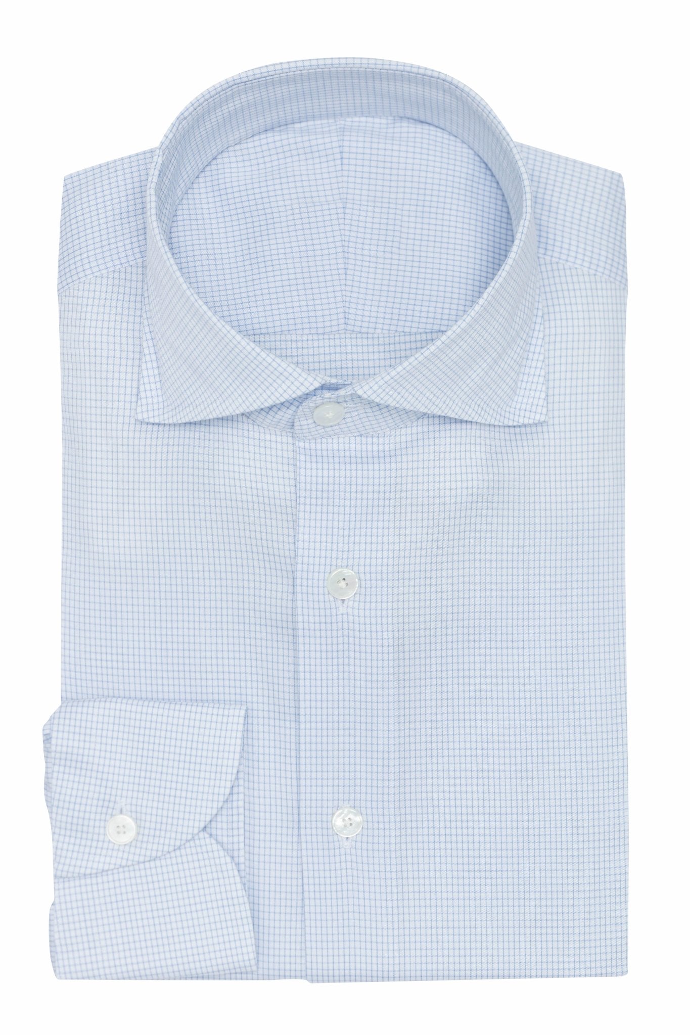 Custom Shirt - white cotton - lyocell with l.blue micro - check - cordes - sons.com