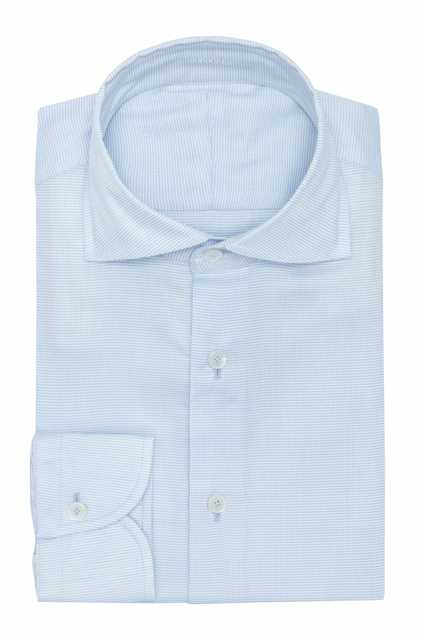 Custom Shirt - white cotton - lyocell royal Oxford with l.blue micro - check - cordes - sons.com