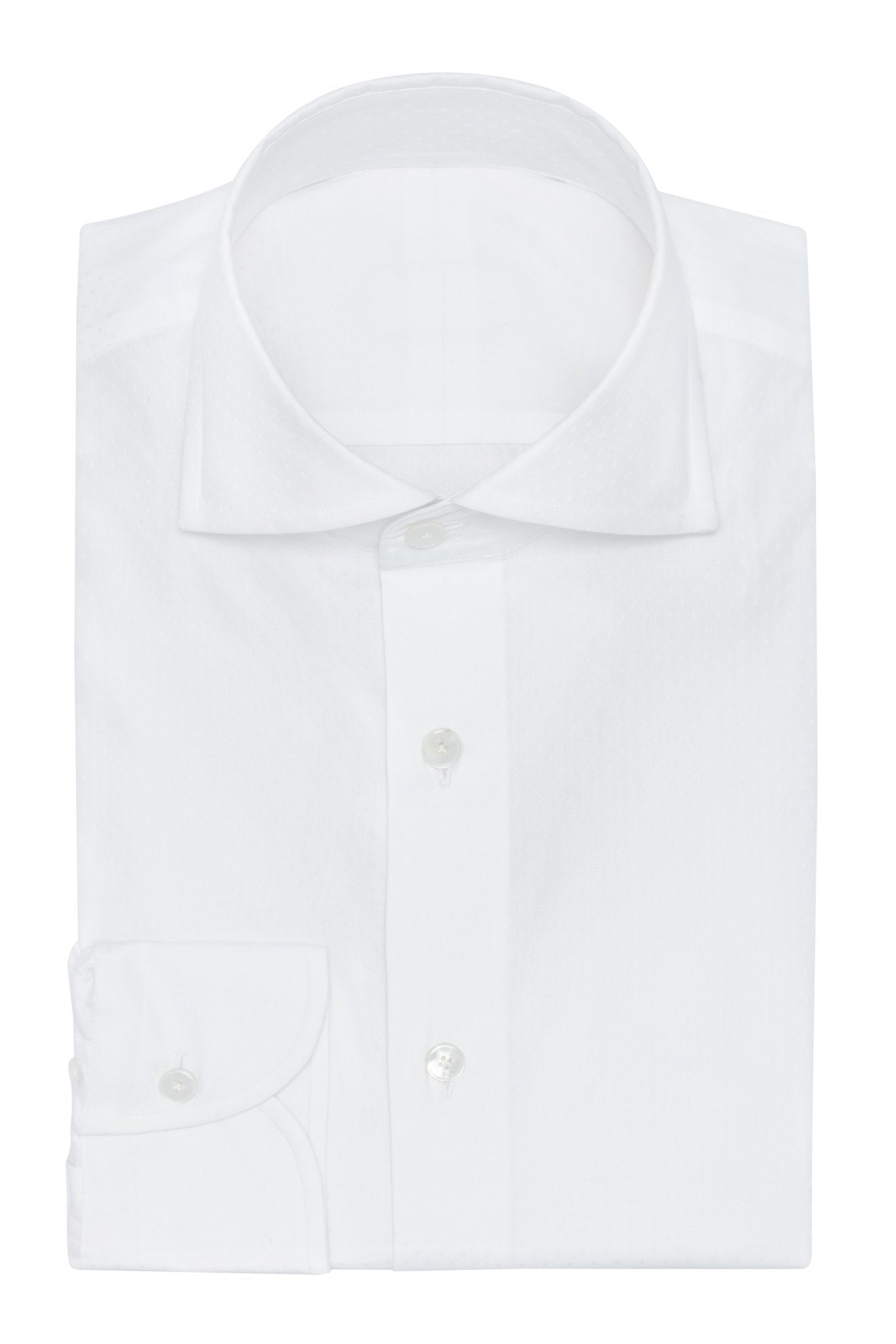 Custom Shirt - white cotton sateen dobby with dot design - cordes - sons.com