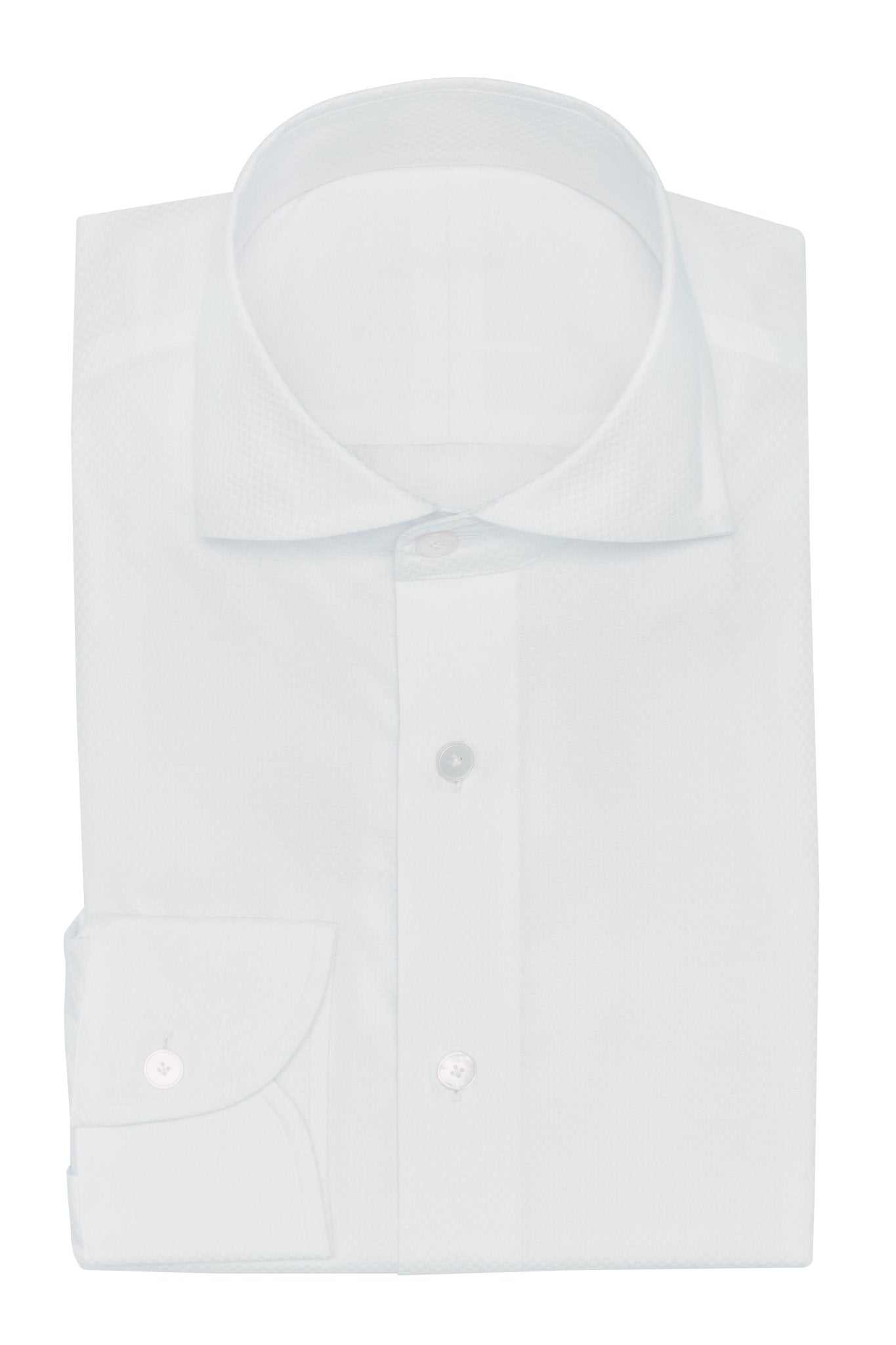 Custom Shirt - white cotton sateen dobby with checkerboard design - cordes - sons.com