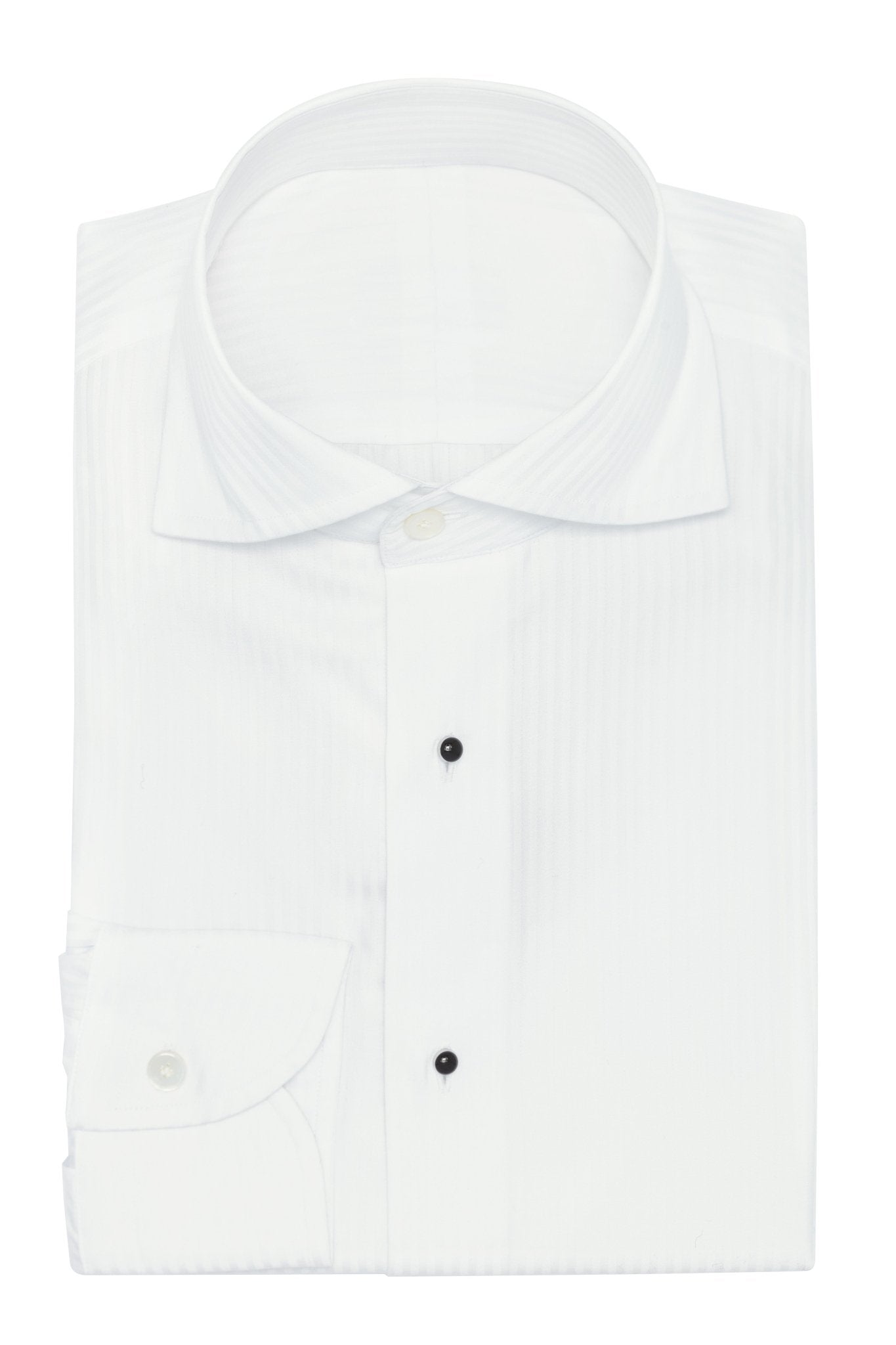 Custom Shirt - white cotton sateen dobby with stripe - cordes - sons.com