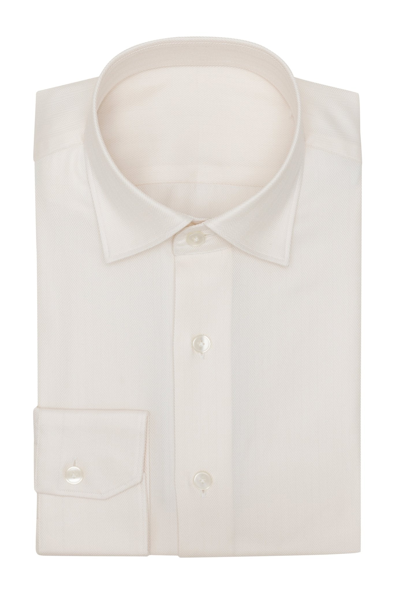 Custom Shirt - ivory cotton subtle herringbone - cordes - sons.com