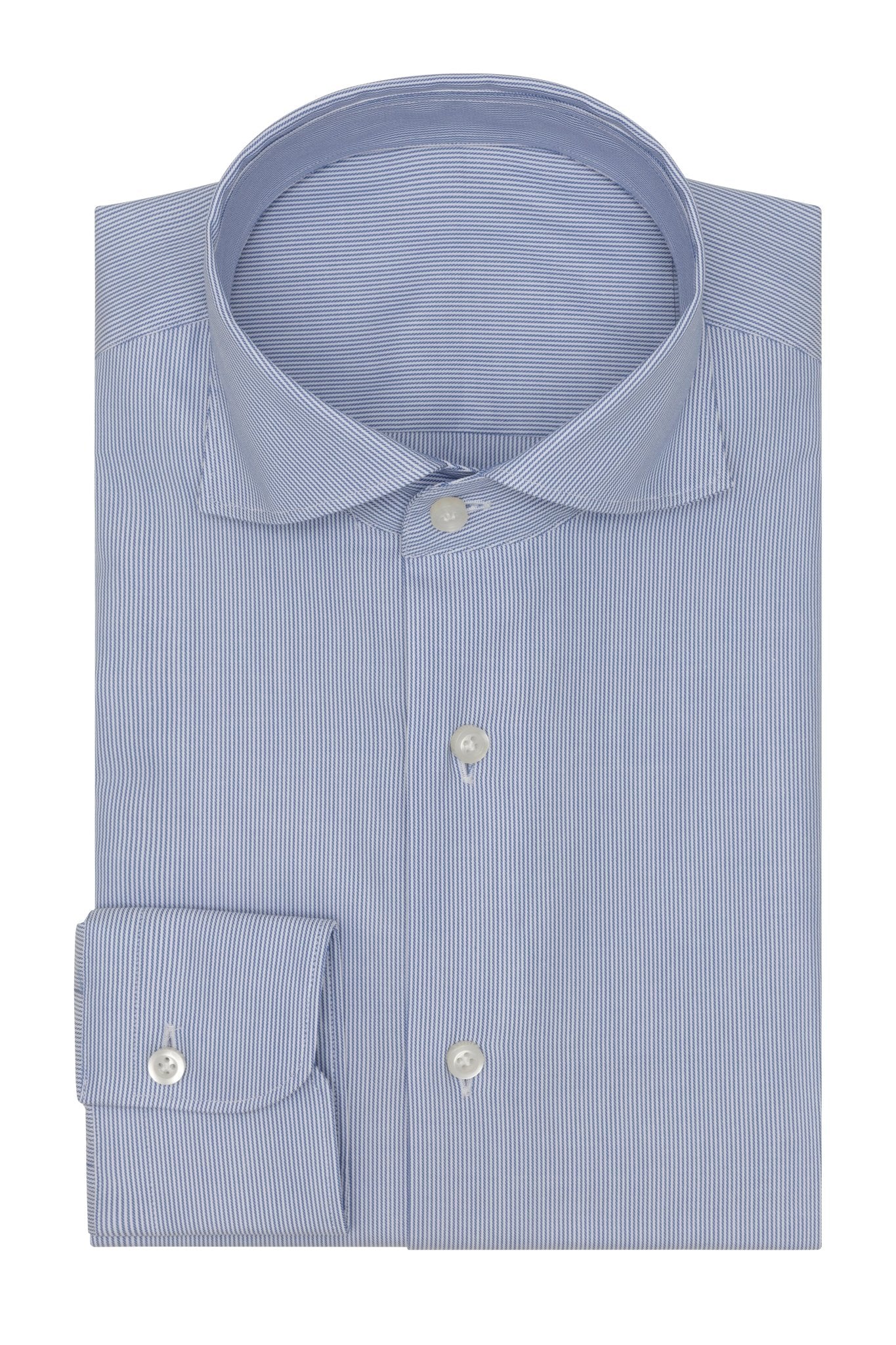 Custom Shirt - white cotton with blue micro - stripe - cordes - sons.com
