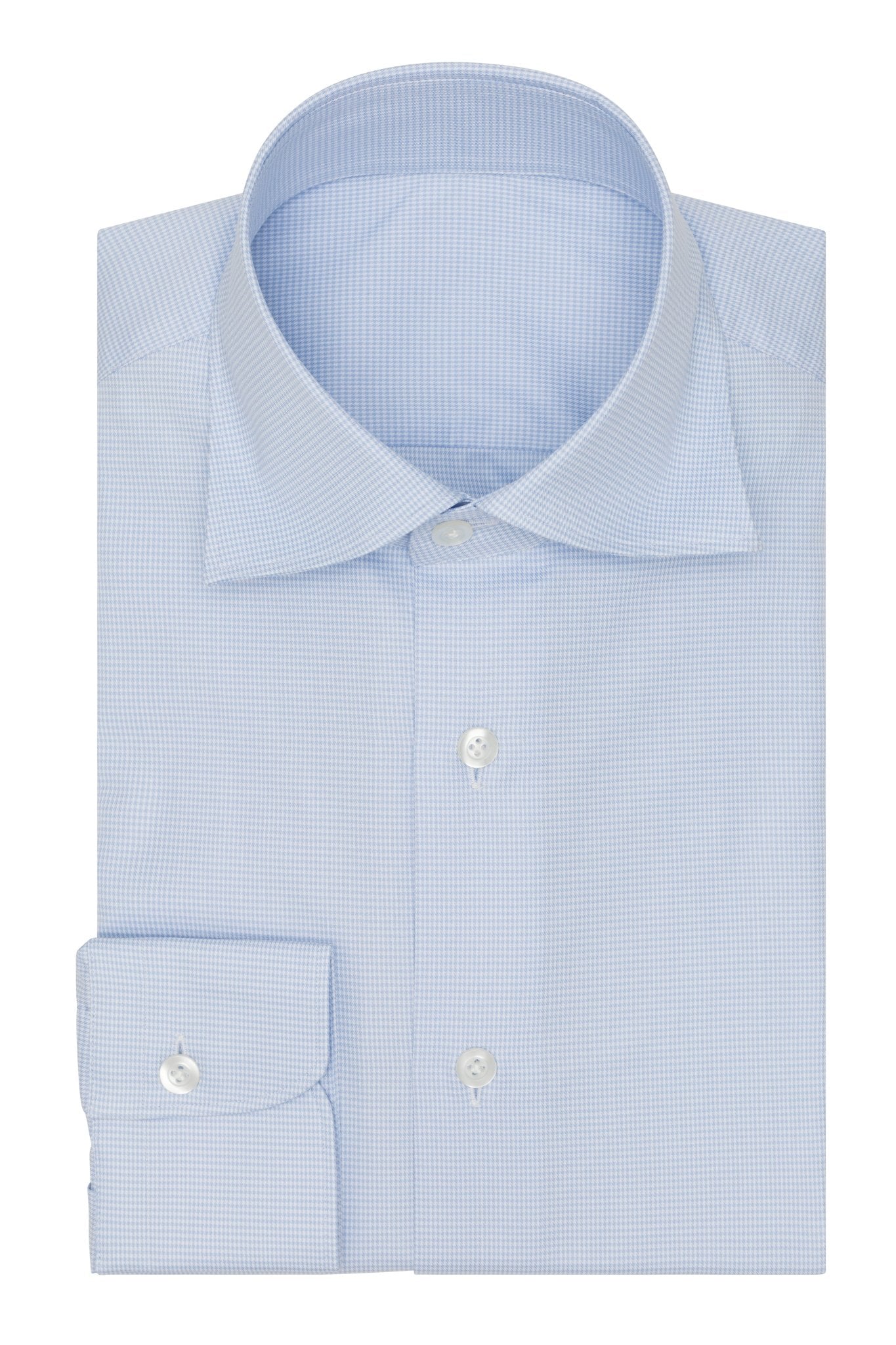 Custom Shirt - l.blue cotton micro - houndstooth - cordes - sons.com