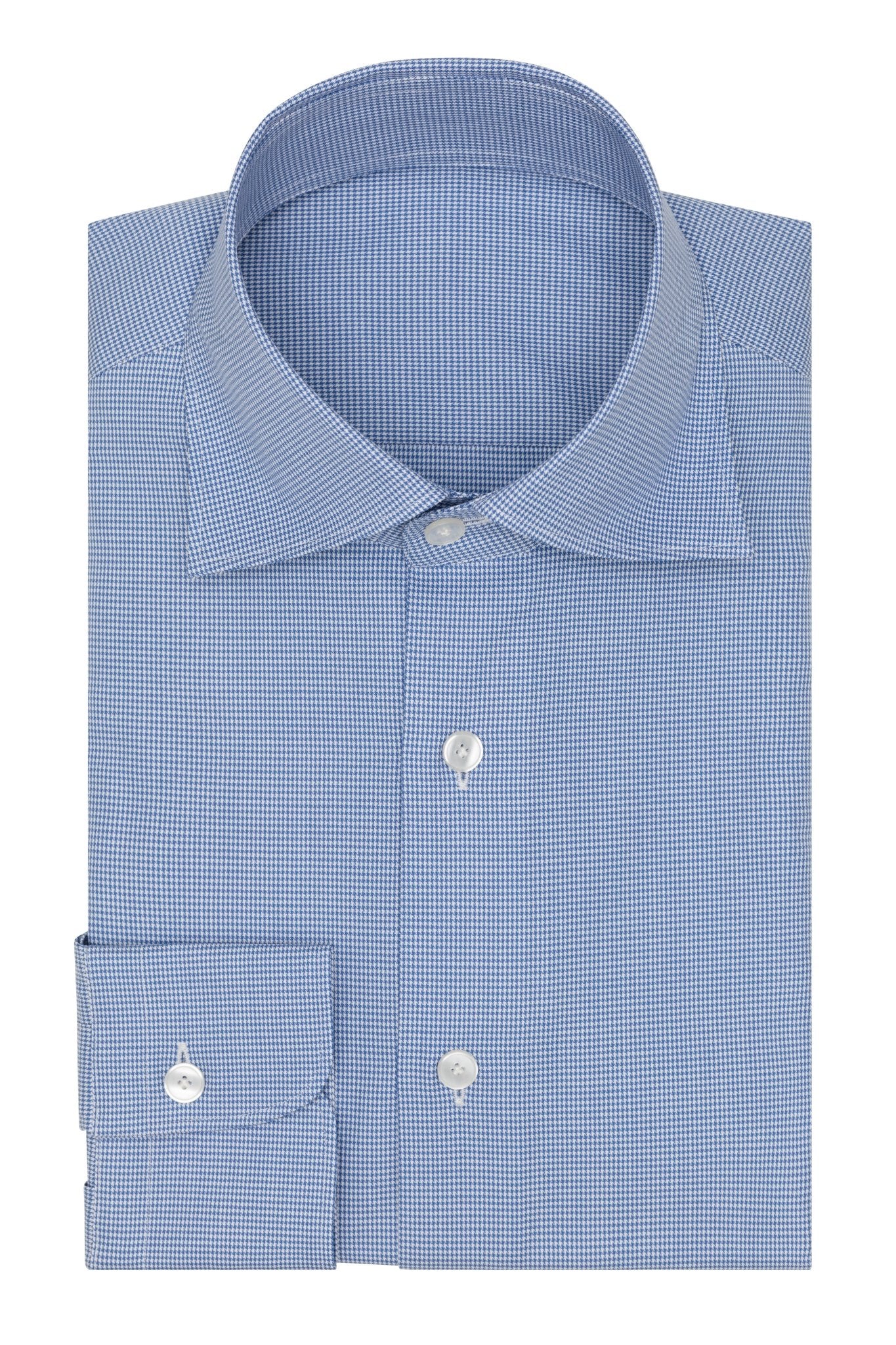 Custom Shirtt - blue cotton micro - houndstooth - cordes - sons.com