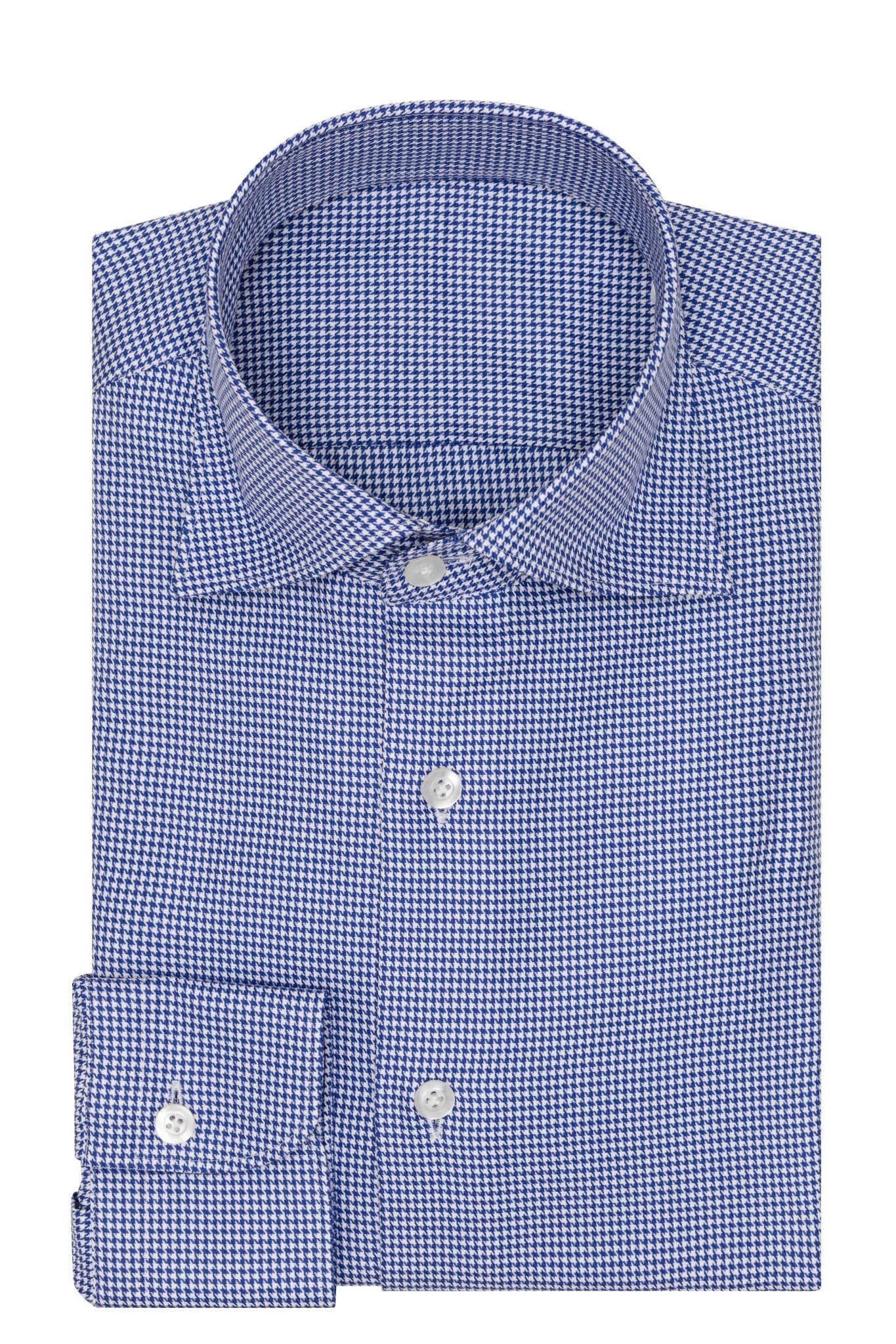 Custom Shirtt - d.blue cotton houndstooth - cordes - sons.com