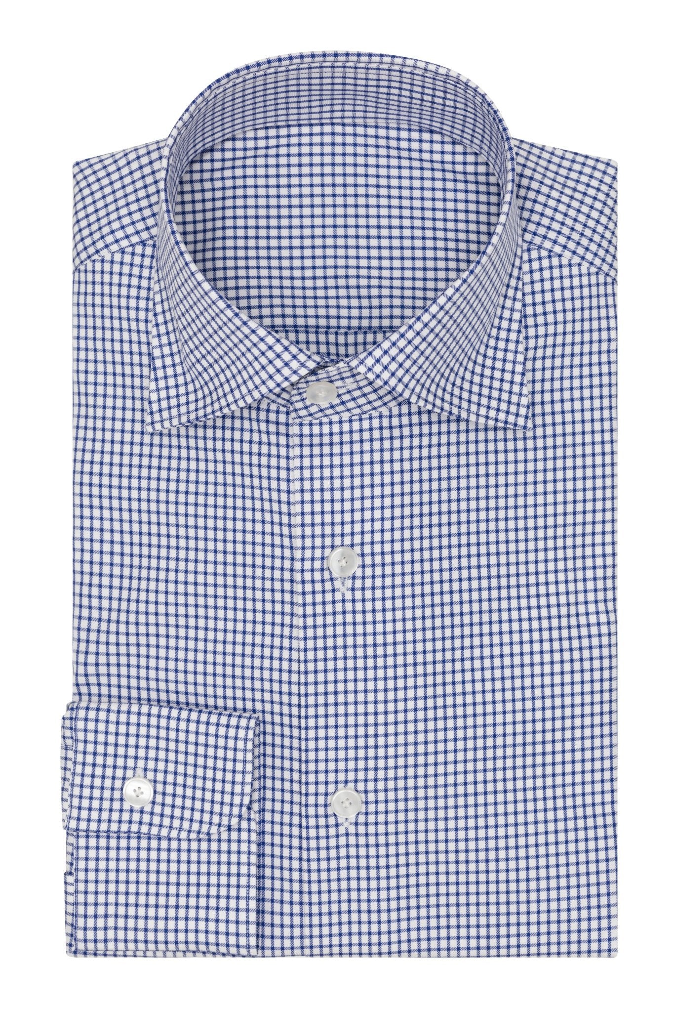 Custom Shirtt - white cotton with d.blue check - cordes - sons.com