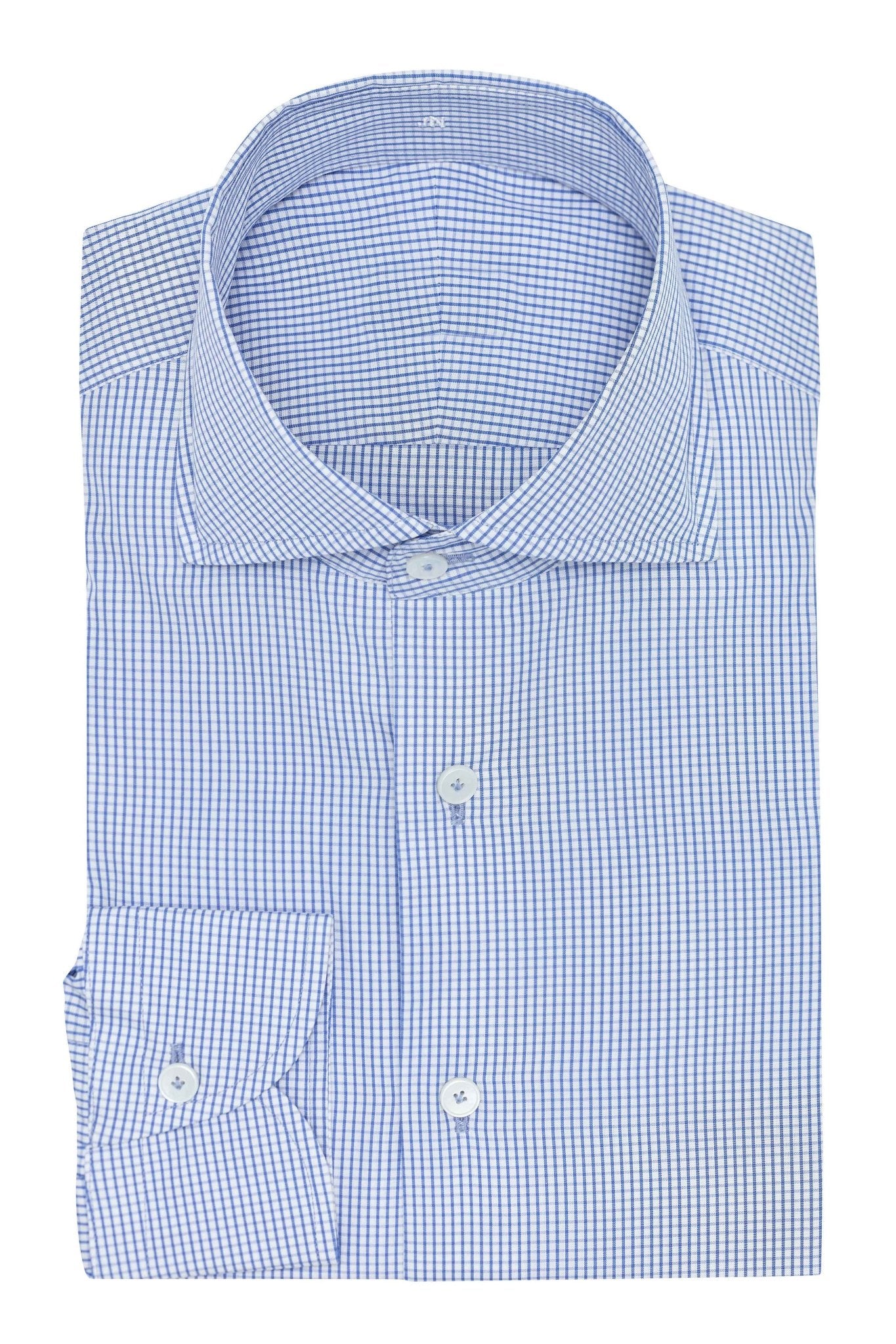 Custom Shirt - white cotton poplin with midnight blue check - cordes - sons.com