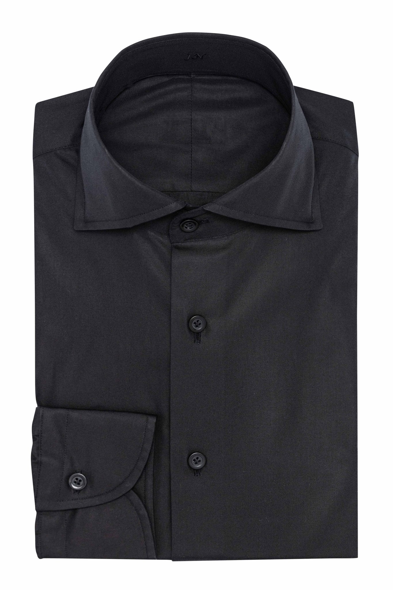 Custom Shirt - black compact cotton poplin - cordes - sons.com