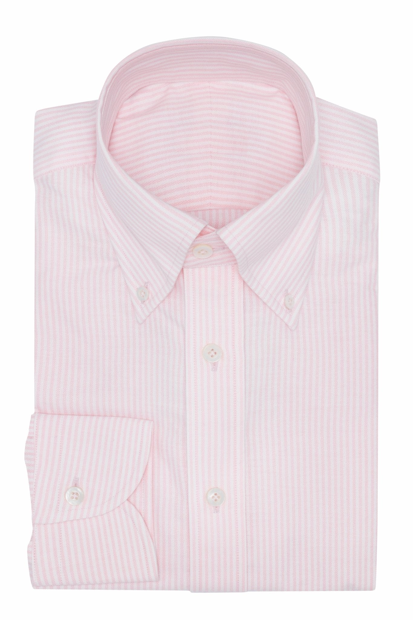 Custom Shirt - white cotton Oxford with l.pink stripe - cordes - sons.com