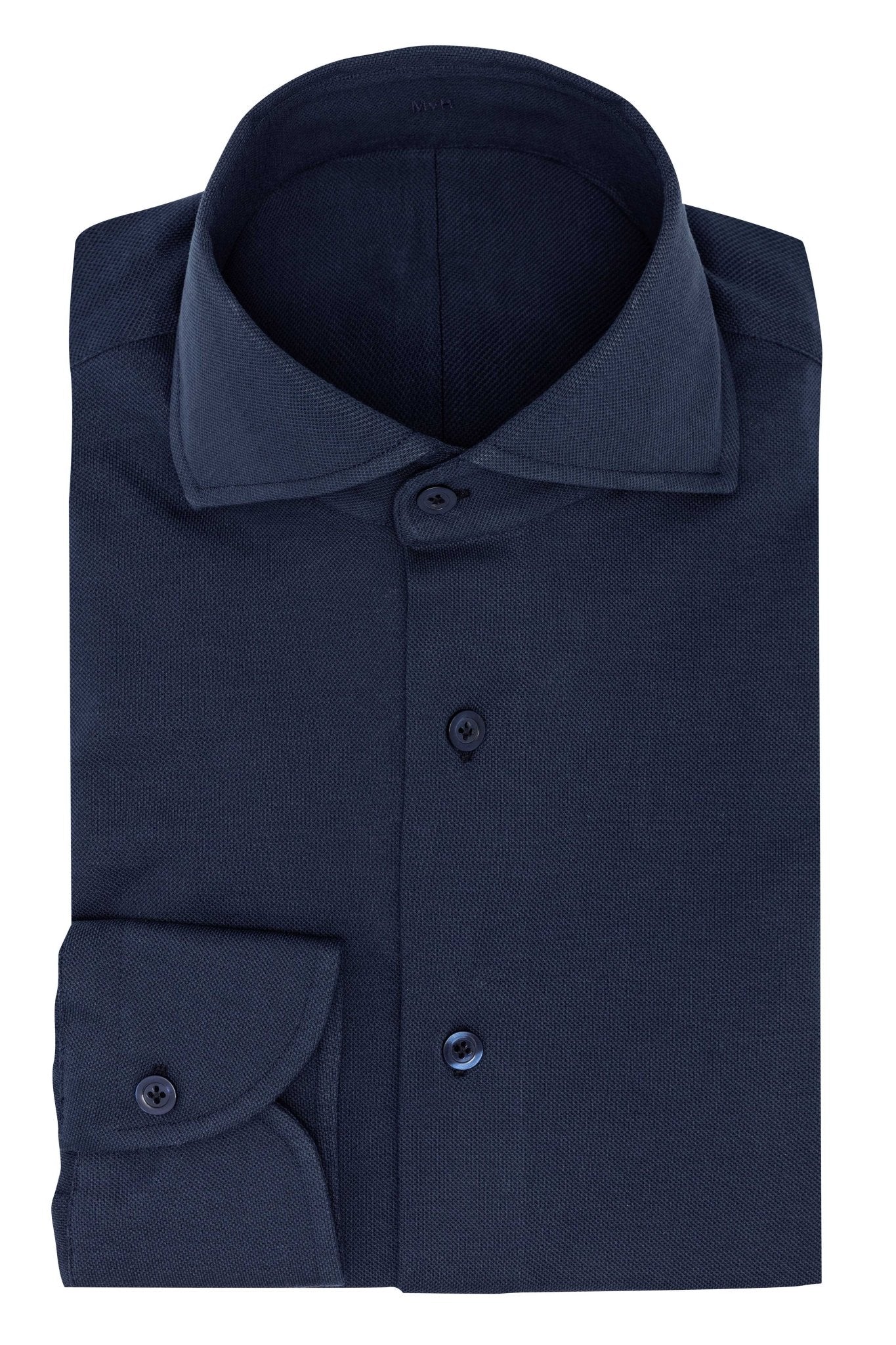 Custom Shirt - midnight blue cotton piqué knit - cordes - sons.com