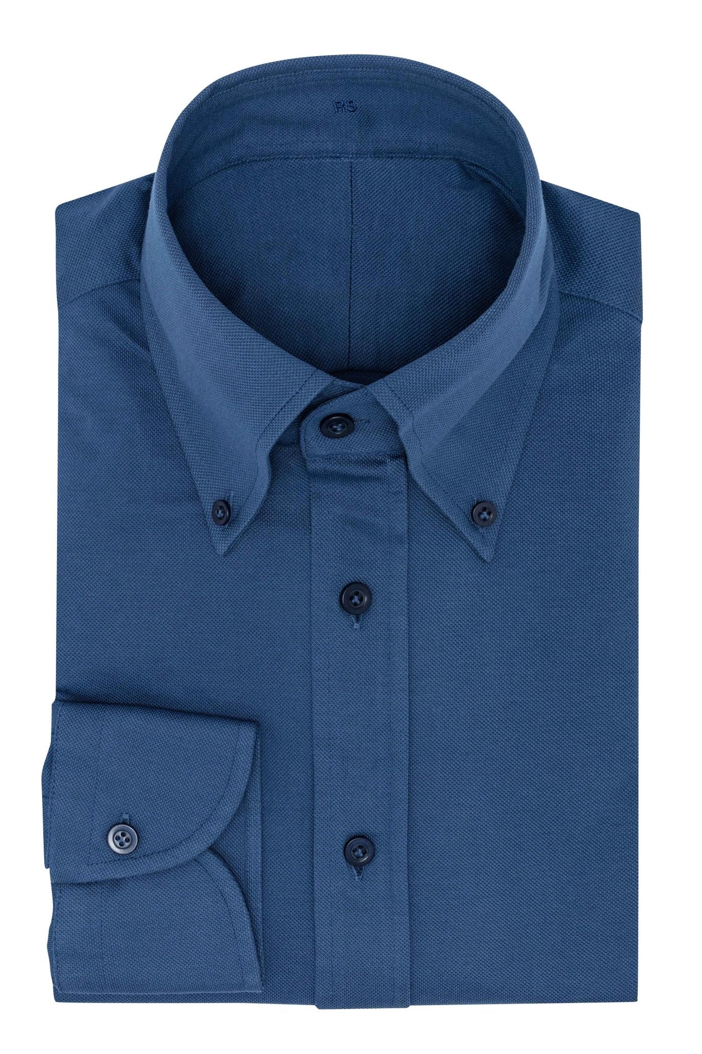 Custom Shirt - indigo blue cotton piqué knit - cordes - sons.com