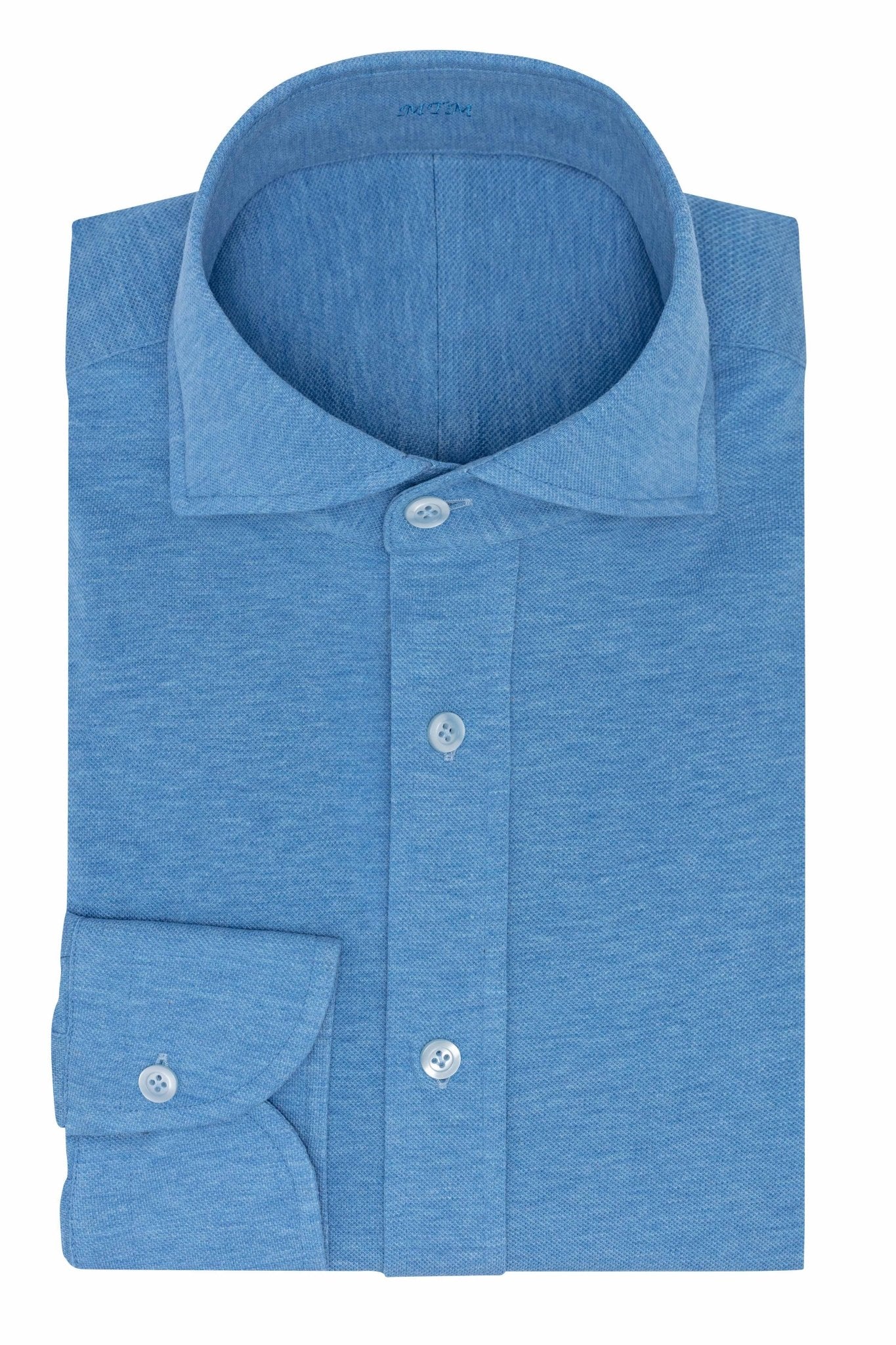 Custom Shirt - l.blue mélange cotton piqué knit - cordes - sons.com