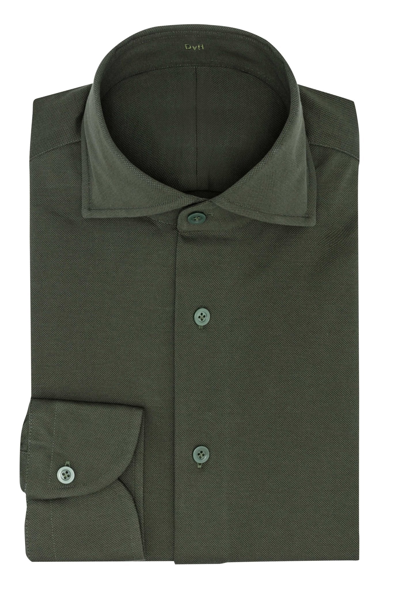 Custom Shirt - d.olive green cotton piqué knit - cordes - sons.com