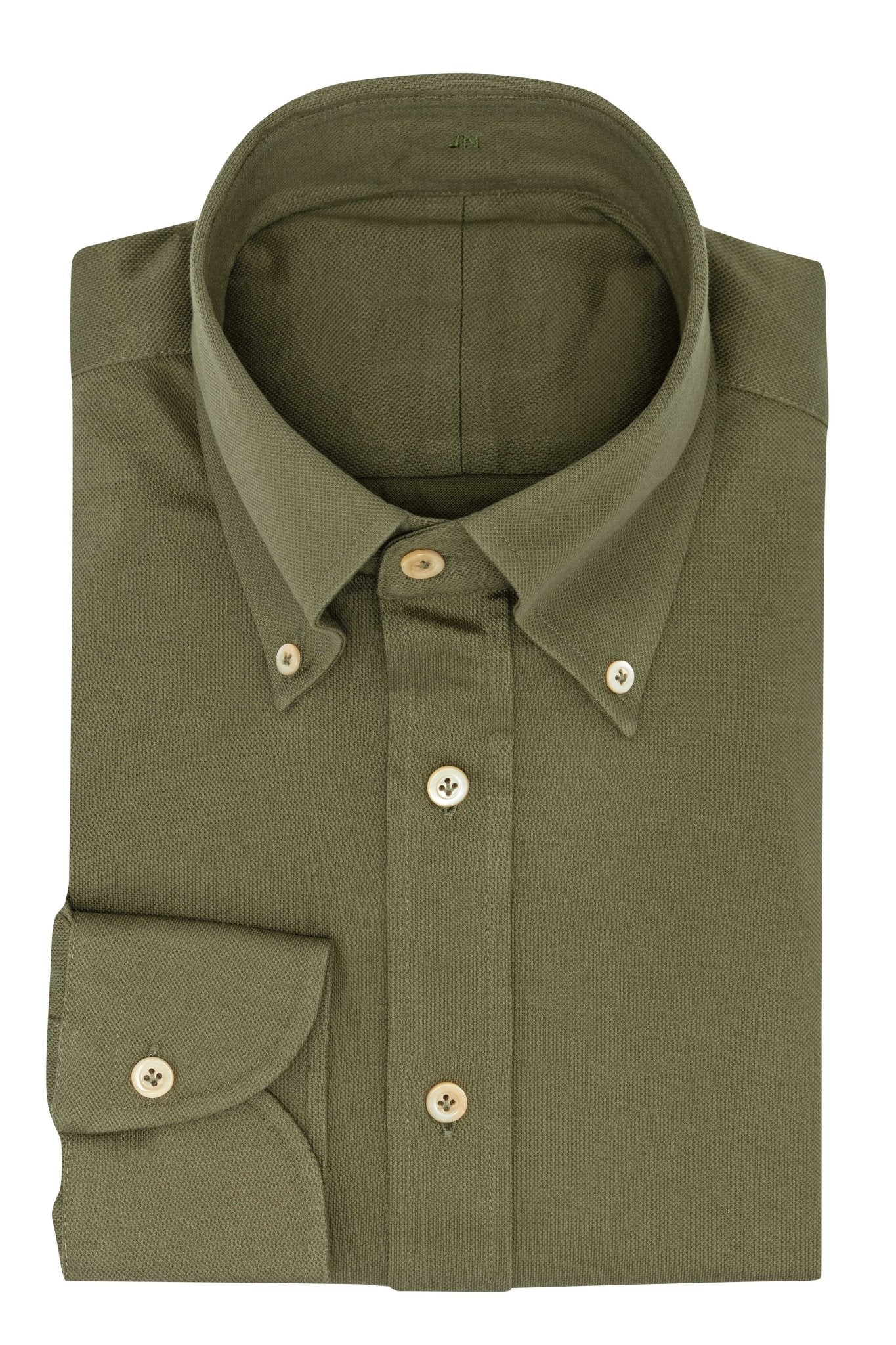 Custom Shirt - olive green cotton piqué knit - cordes - sons.com