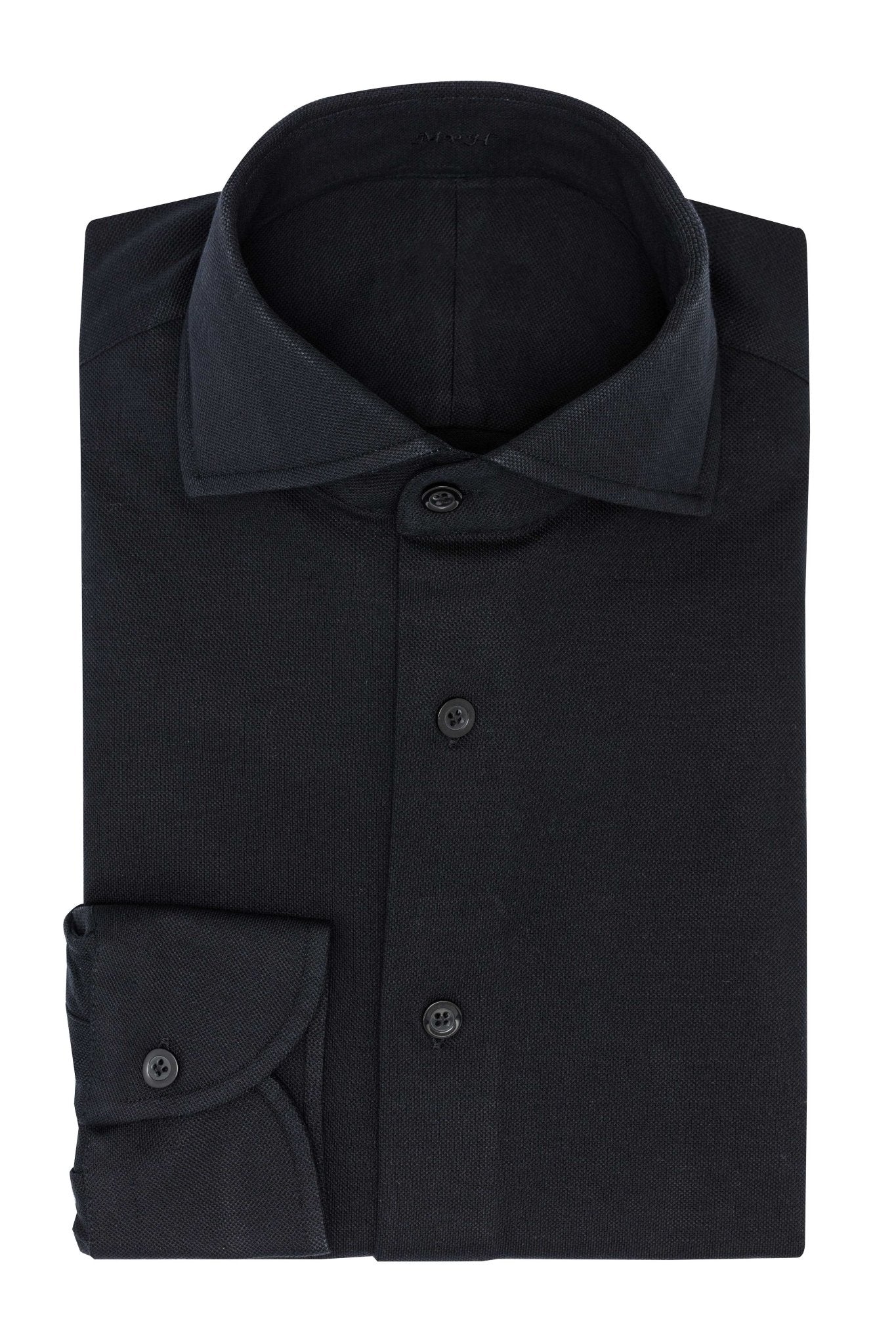 Custom Shirt - black cotton piqué knit - cordes - sons.com