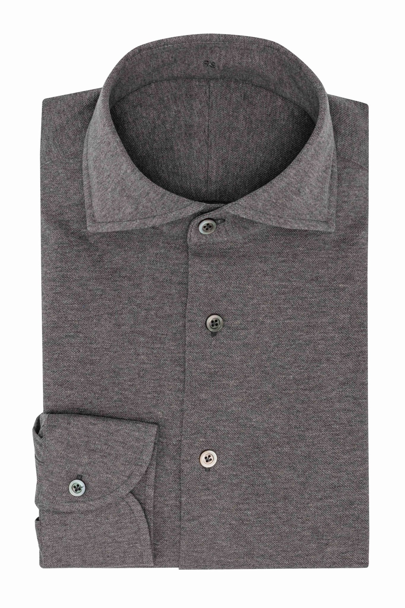 Custom Shirt - m.grey mélange cotton piqué knit - cordes - sons.com