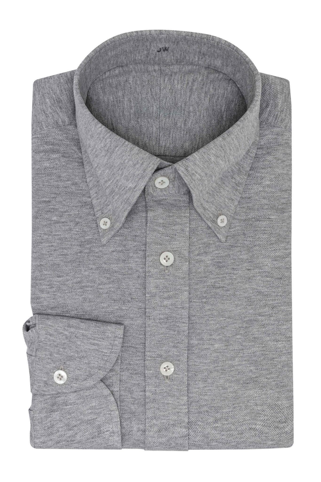Custom Shirt - l.grey mélange cotton piqué knit - cordes - sons.com