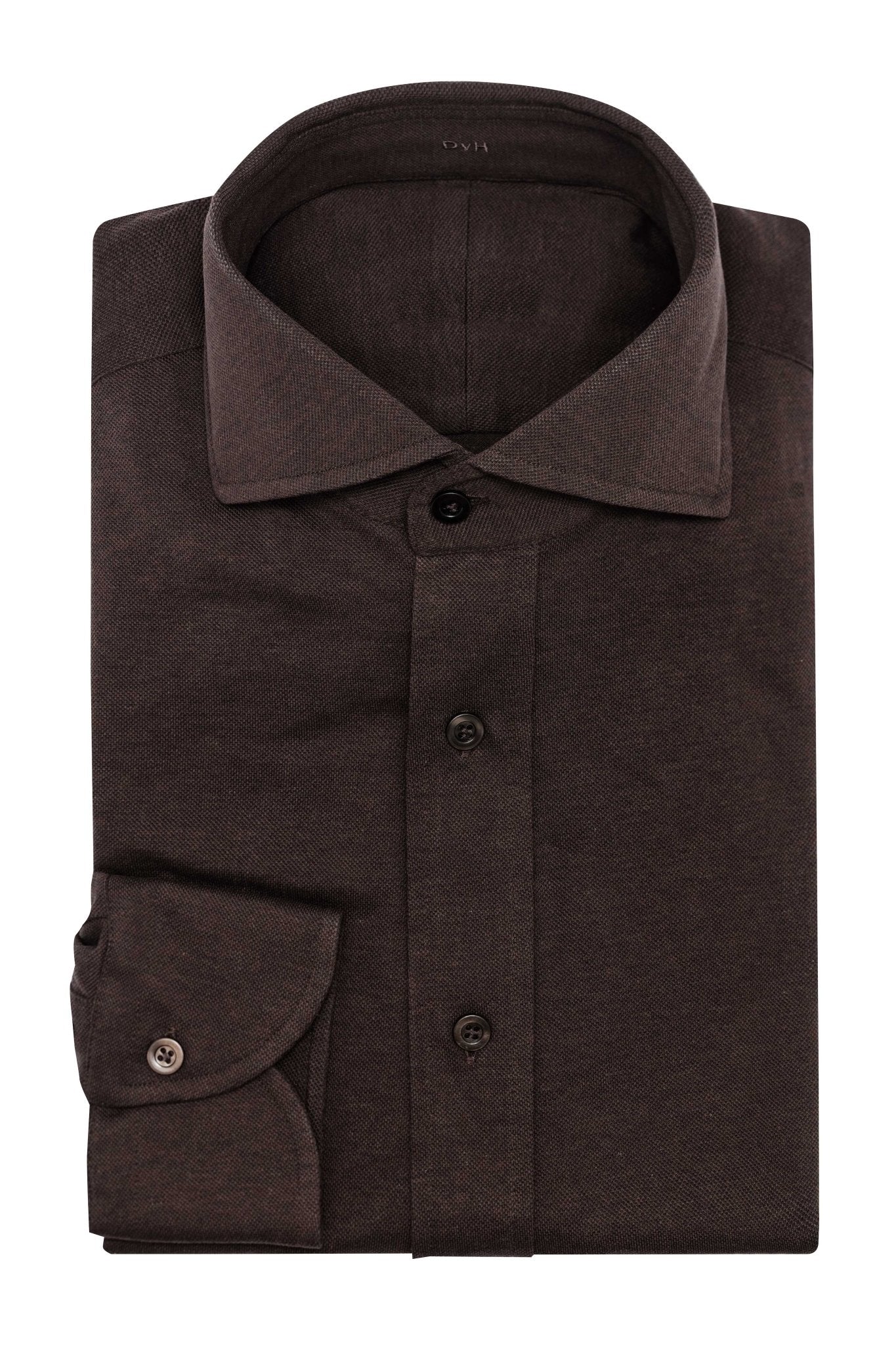 Custom Shirt - d.brown mélange cotton piqué knit - cordes - sons.com