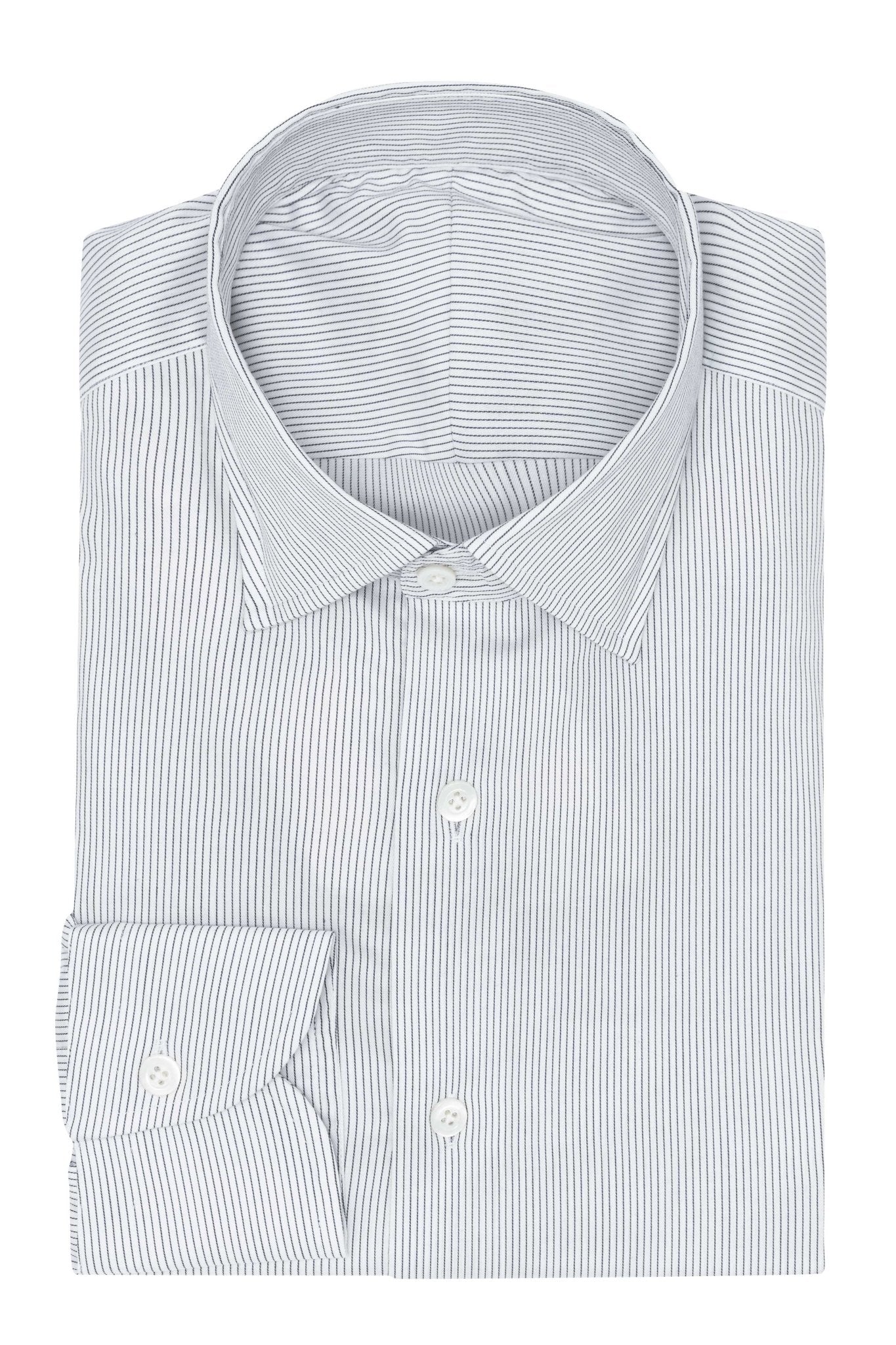 Custom Shirt - white cotton - lyocell with midnight blue stripe - cordes - sons.com