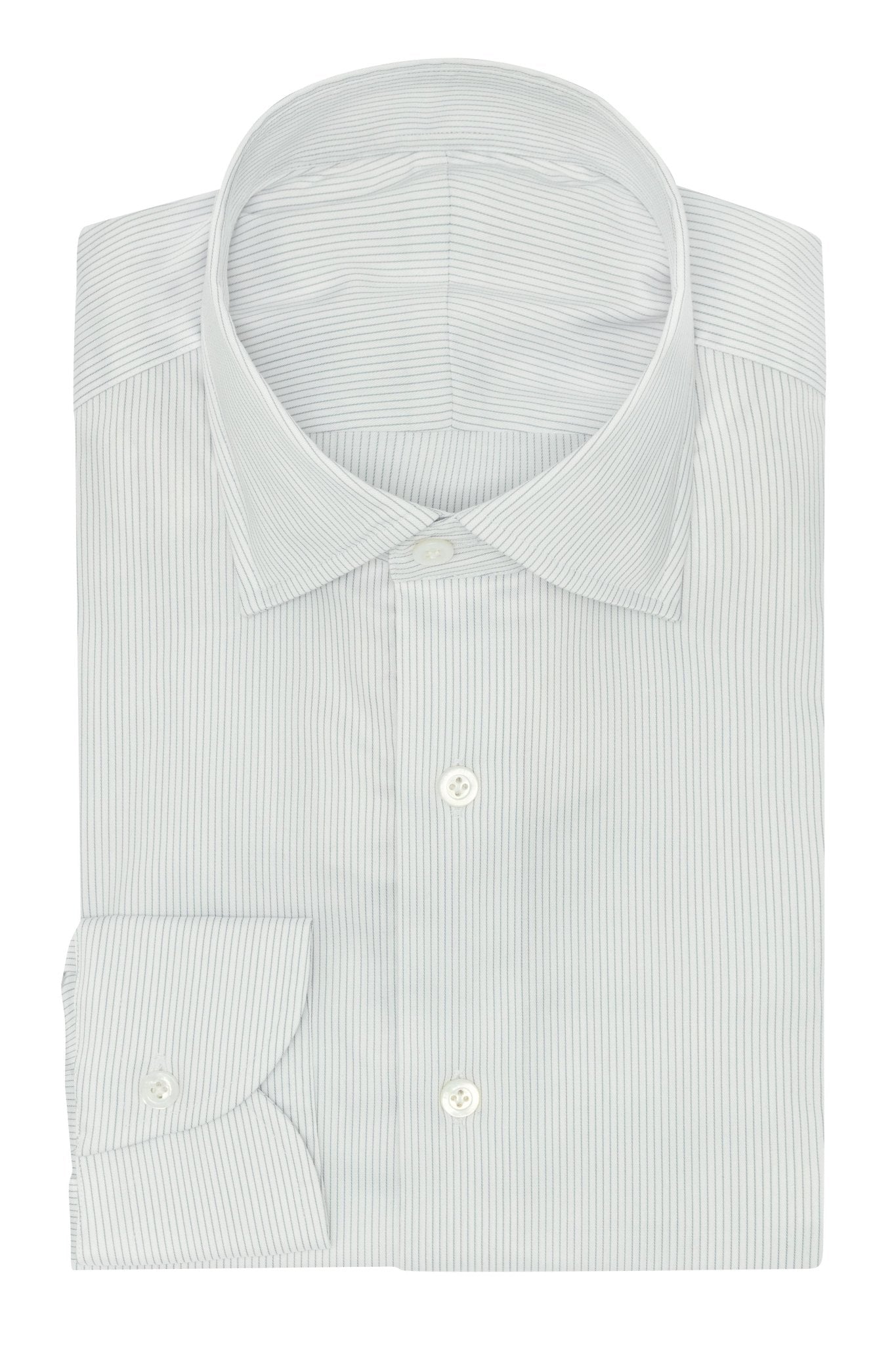 Custom Shirt - white cotton - lyocell with grey stripe - cordes - sons.com